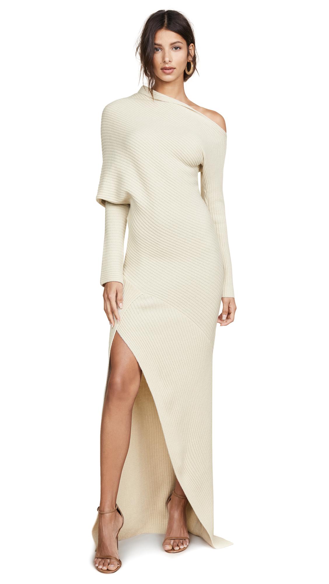 Roberto Cavalli One Shoulder Long Sleeve Knit Dress in Natural - Lyst