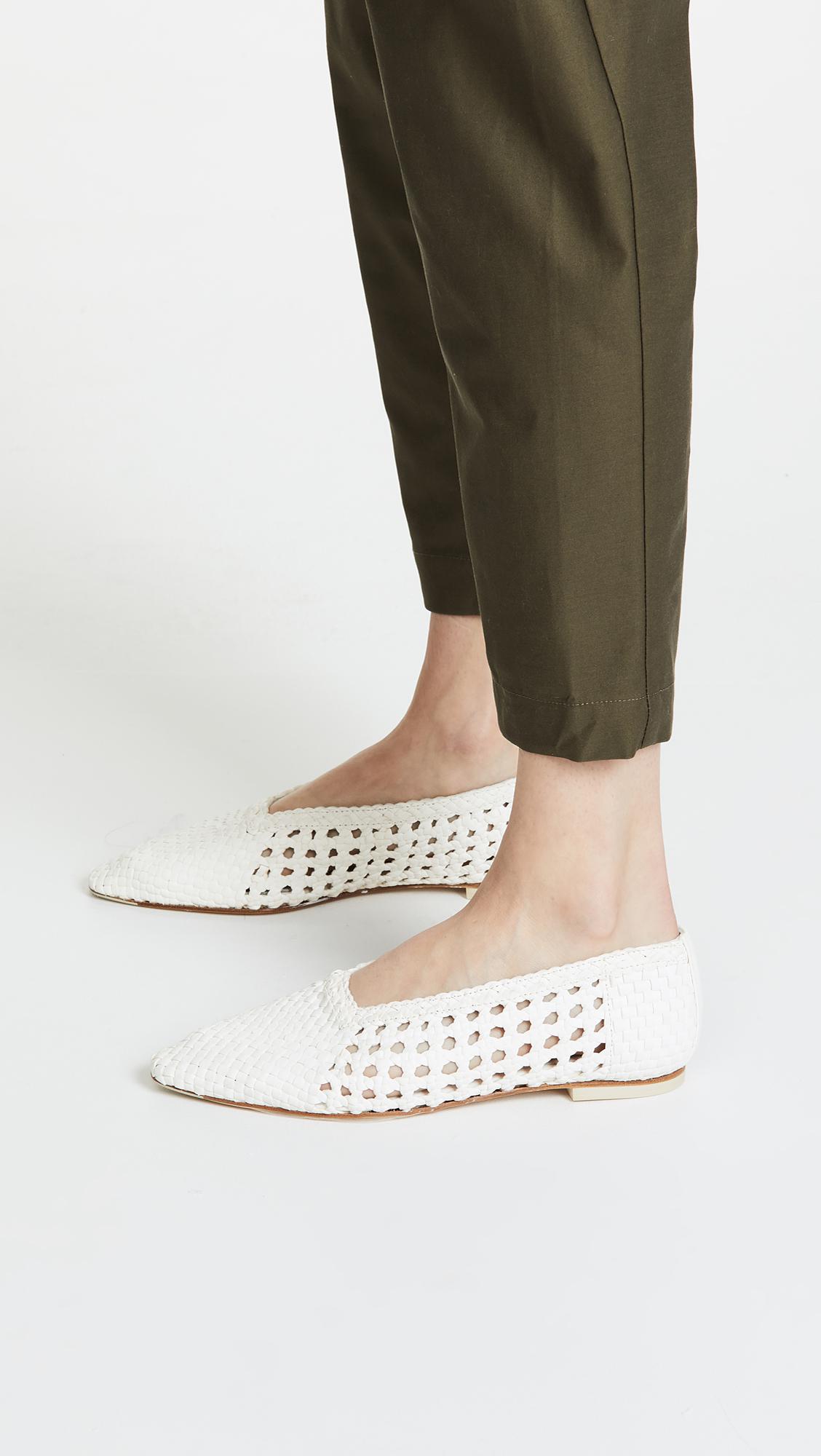 white woven flats