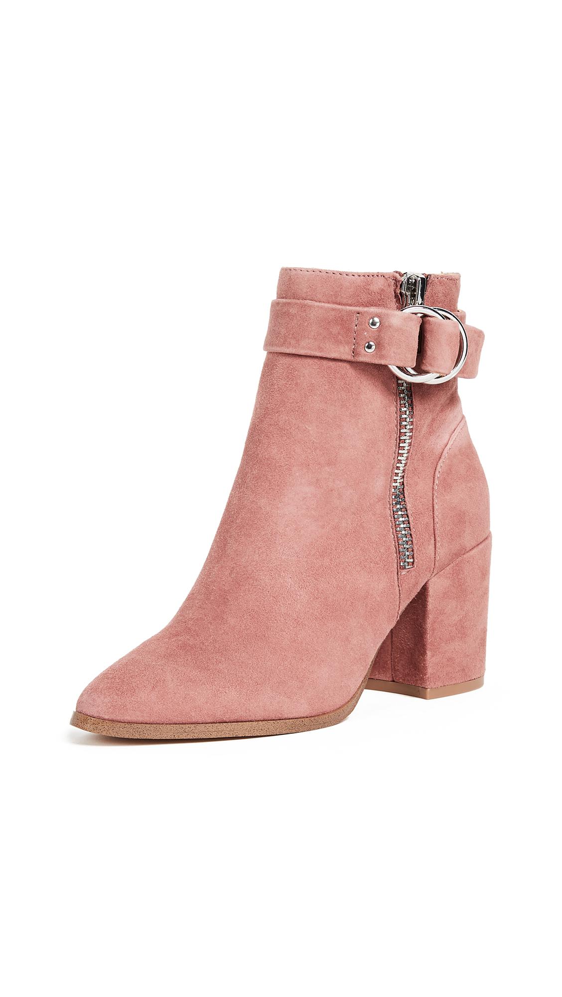 pink block heel ankle boots