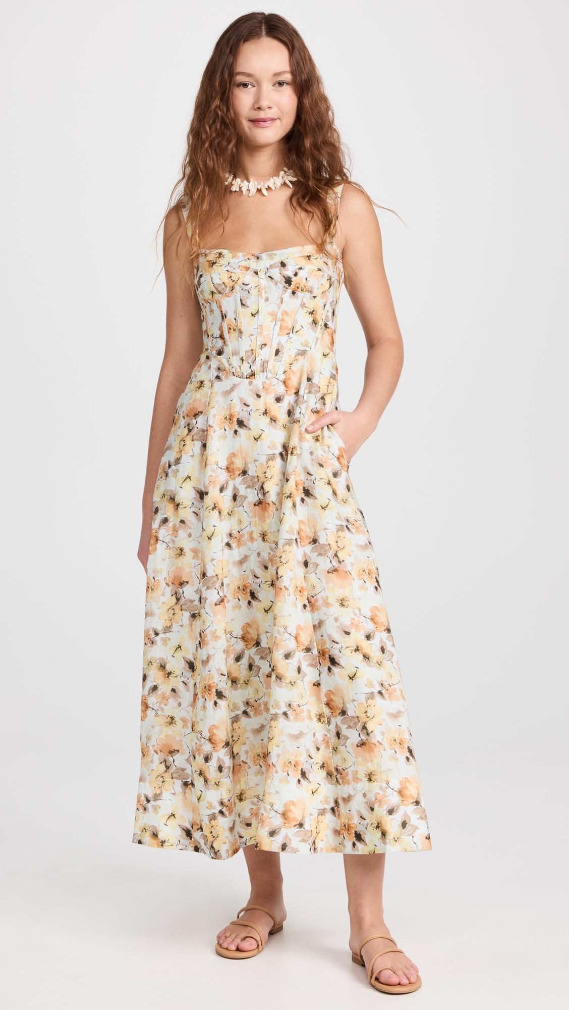 Bardot Lilah Corset Midi Dress in Natural | Lyst