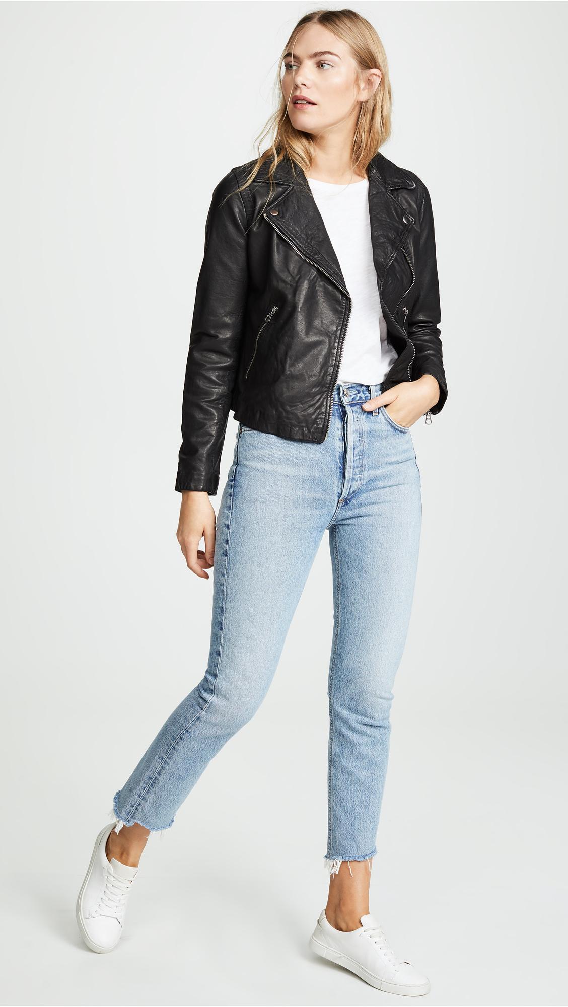 Women S Black Washed Leather Motorcycle Jacket