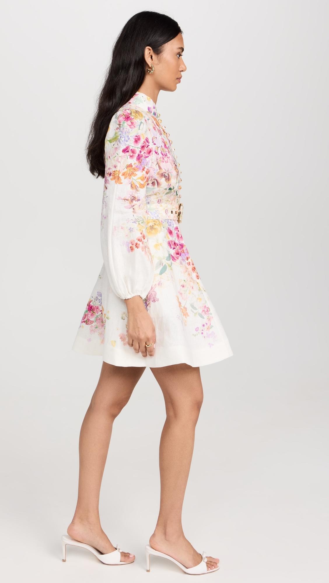natura buttoned mini dress NWT $895 Zimmermann Natura Buttoned Mini Linen Dress Kaleidoscope Garden AU3 L