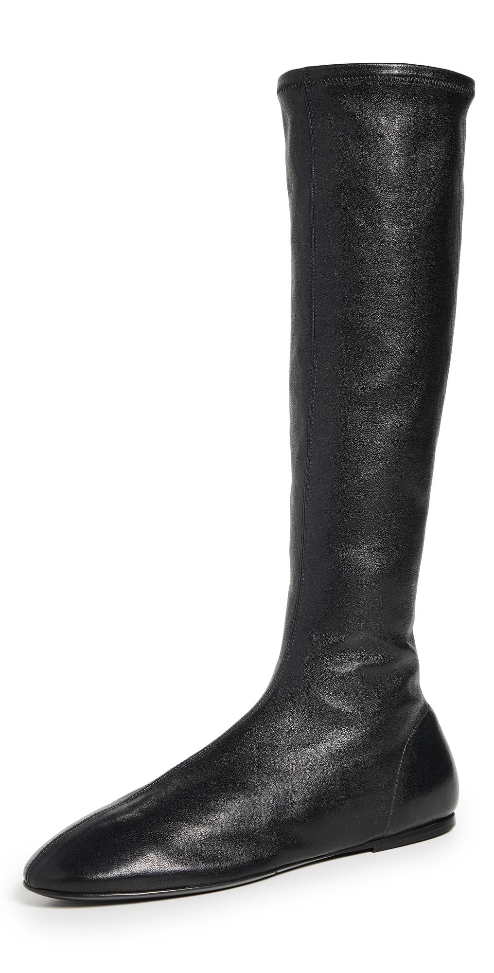 Knee High Boots Flat Black Leather Booties Buy Flat N Heels