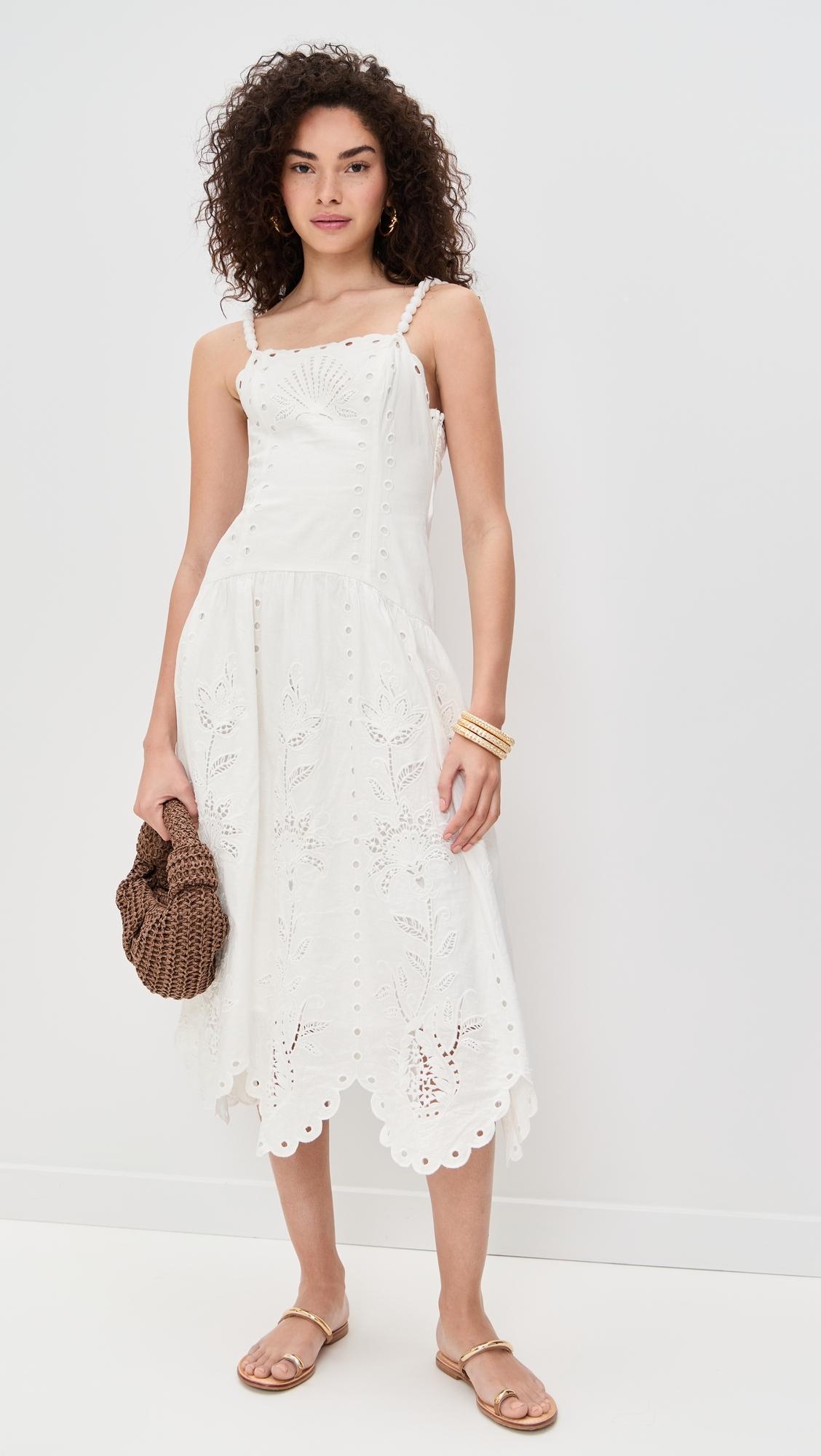 knee length dresses for ladies Off-White Embroidered Maxi Dress – FARM Rio main image 0