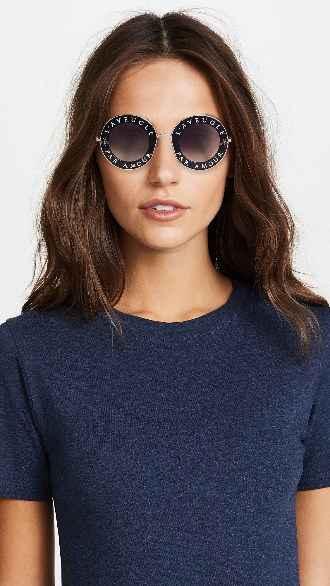 Gucci L'aveugle Par Amour Round Sunglasses | Lyst