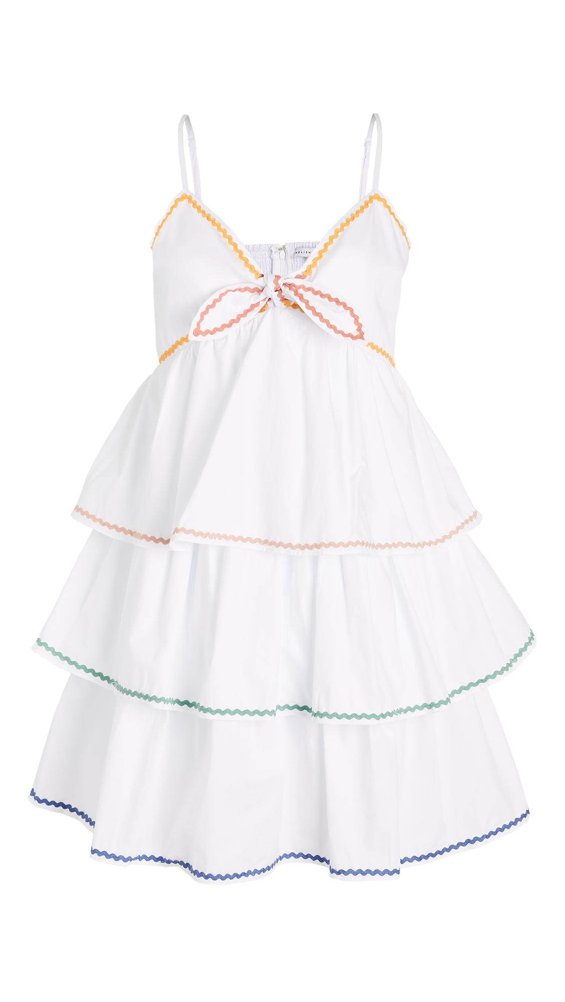 English Factory Cotton Colorblock Wave Trim 3 Tiered Dress in White - Lyst