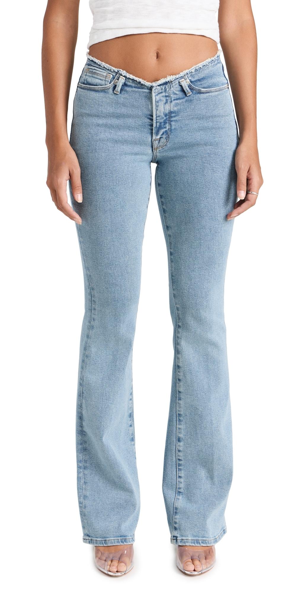 GOOD AMERICAN Good Legs Flare Jeans With No Waistband in Blue