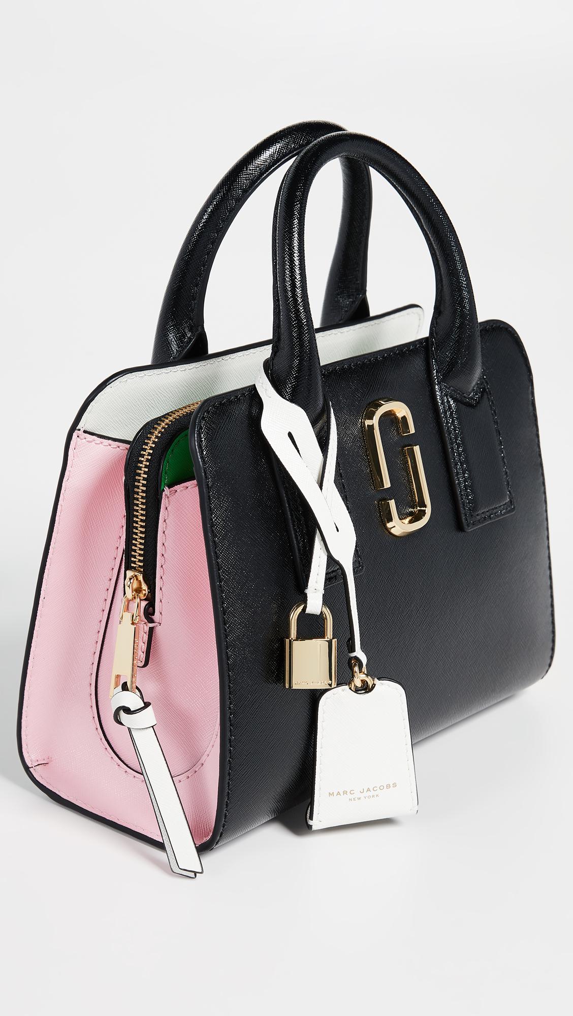 Marc Jacobs Little Big Shot Tote Leather Black/ Baby Pink | Lyst