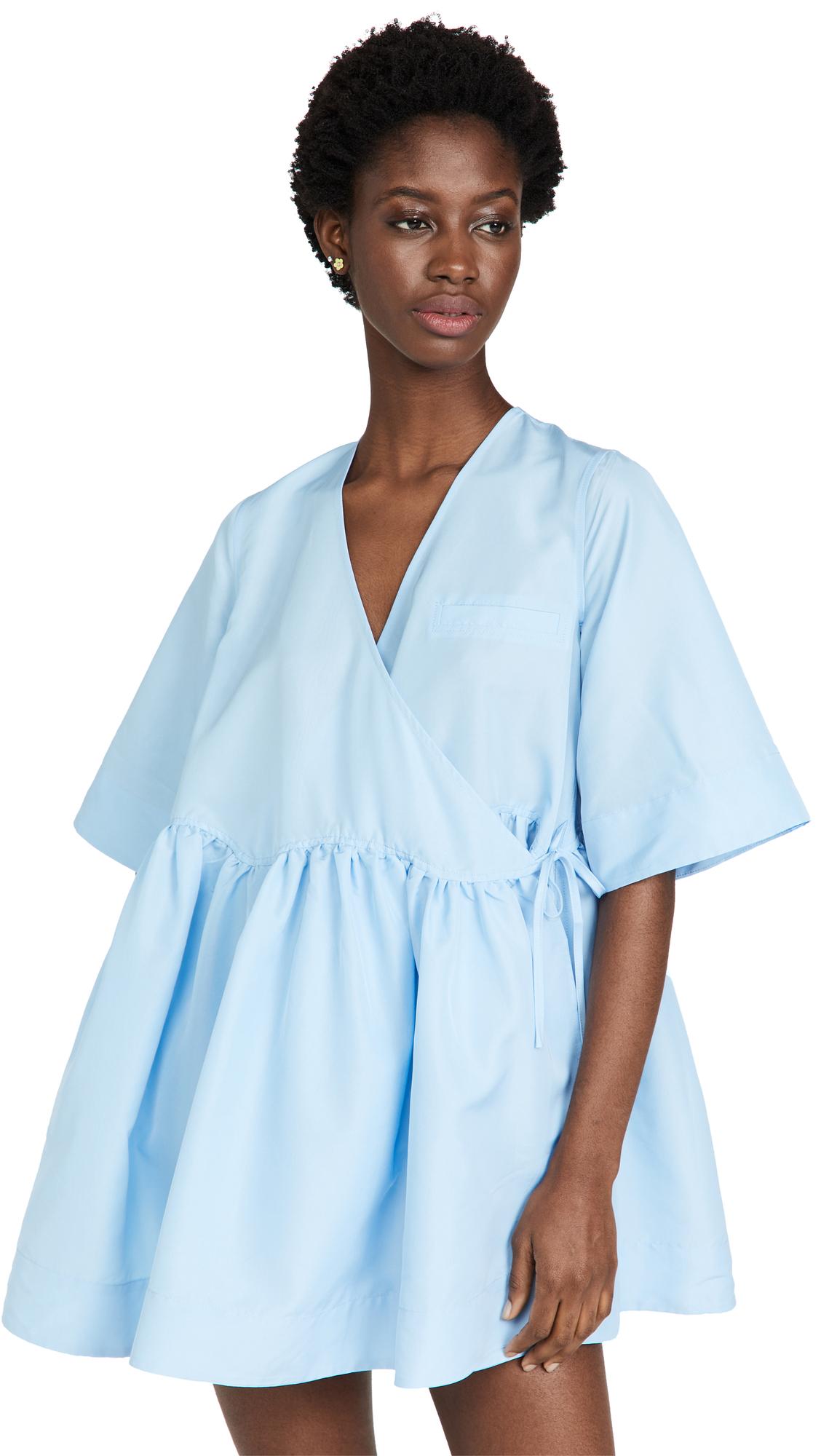 Ganni Crispy Taffeta Wrap Dress in Blue | Lyst