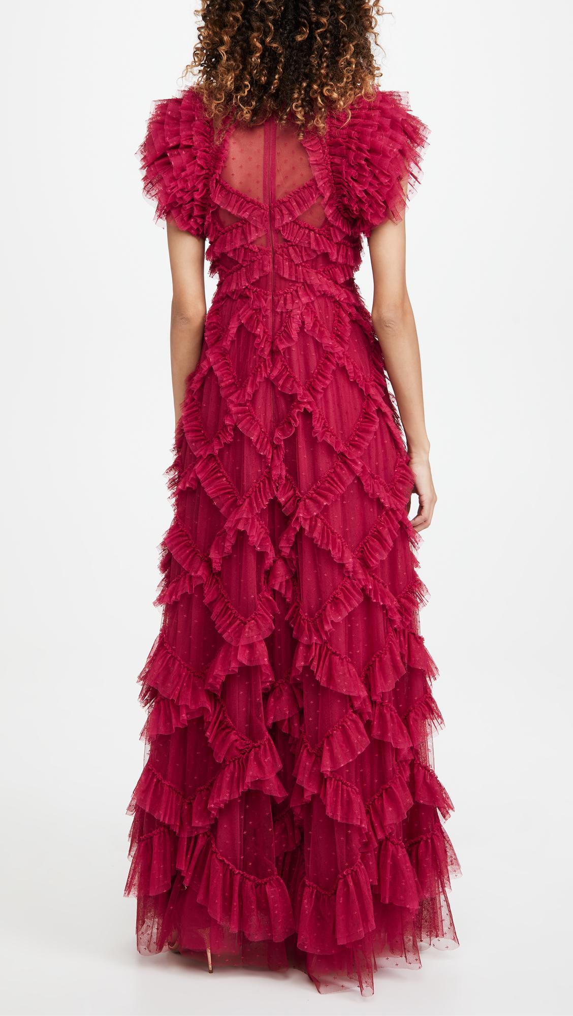 Needle & Thread Genevieve Ruffle Gown in Red | Lyst