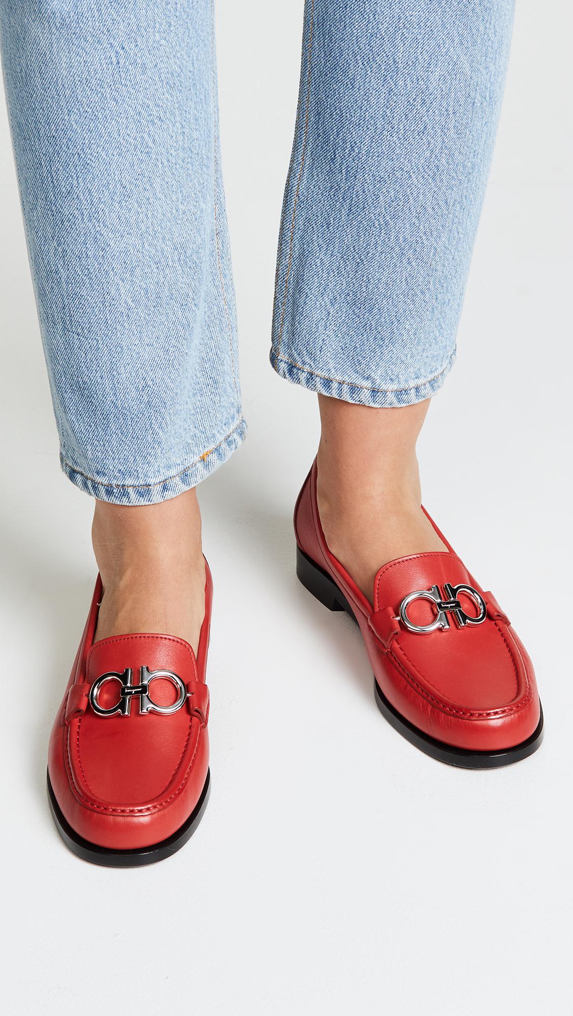 Ferragamo Rolo Loafers in Red | Lyst