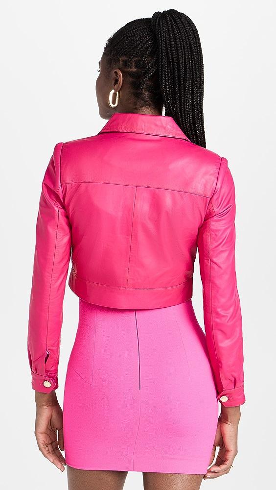 Hot pink leather hot sale jacket