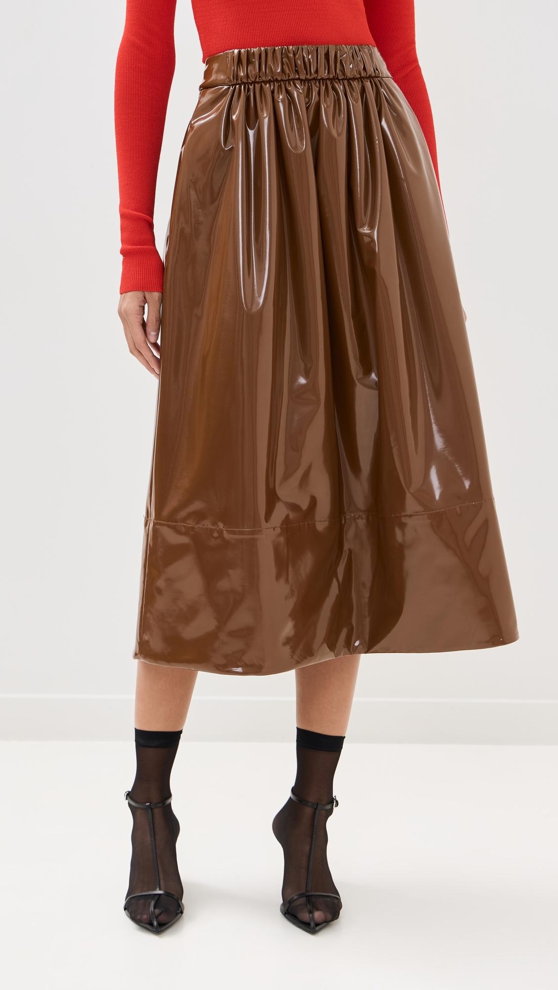 Tibi Lightweight Stretch Patent Skirt in Brown Lyst