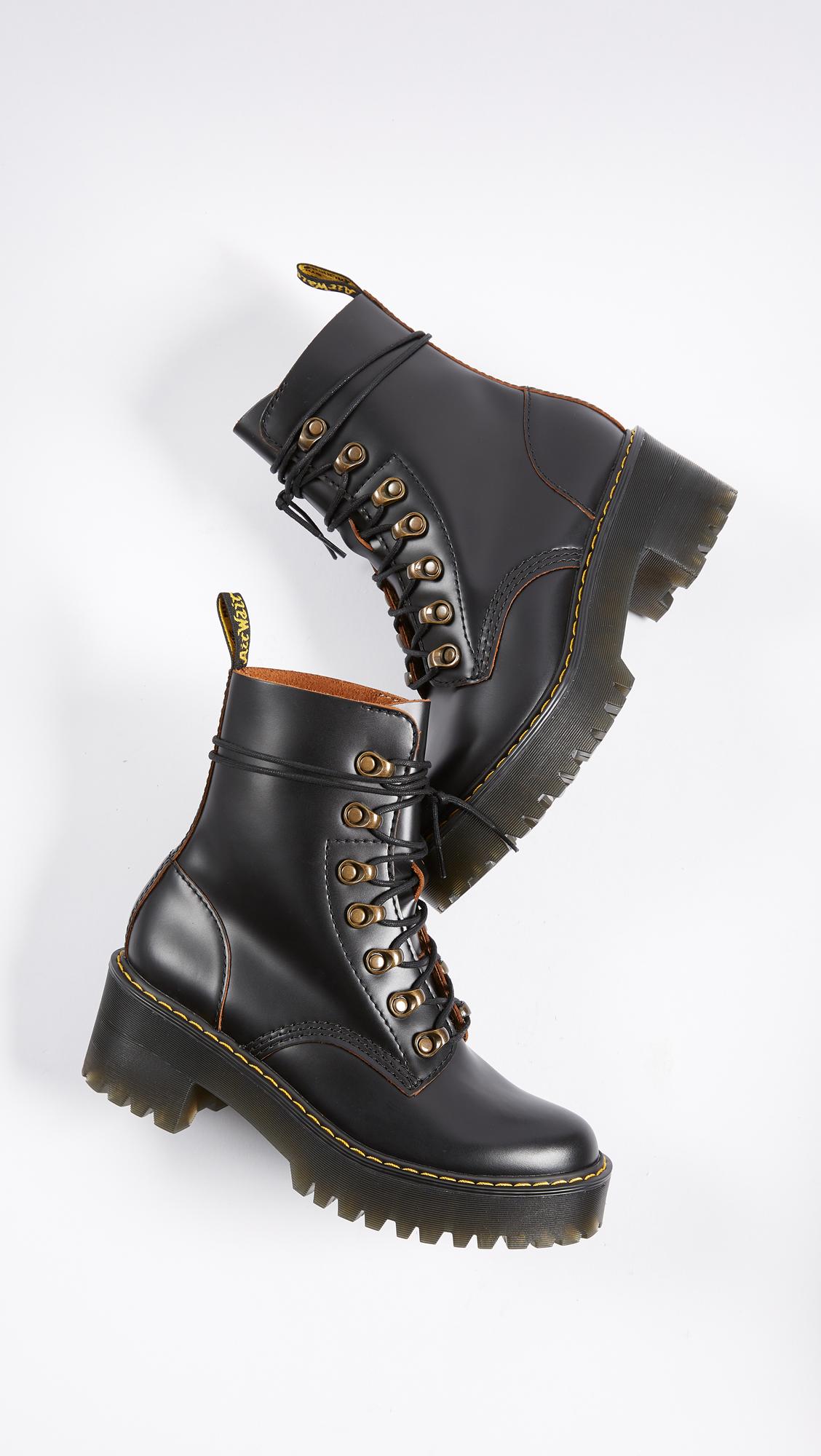 Dr. Martens Leather Leona 7 Hook Boots in Black | Lyst