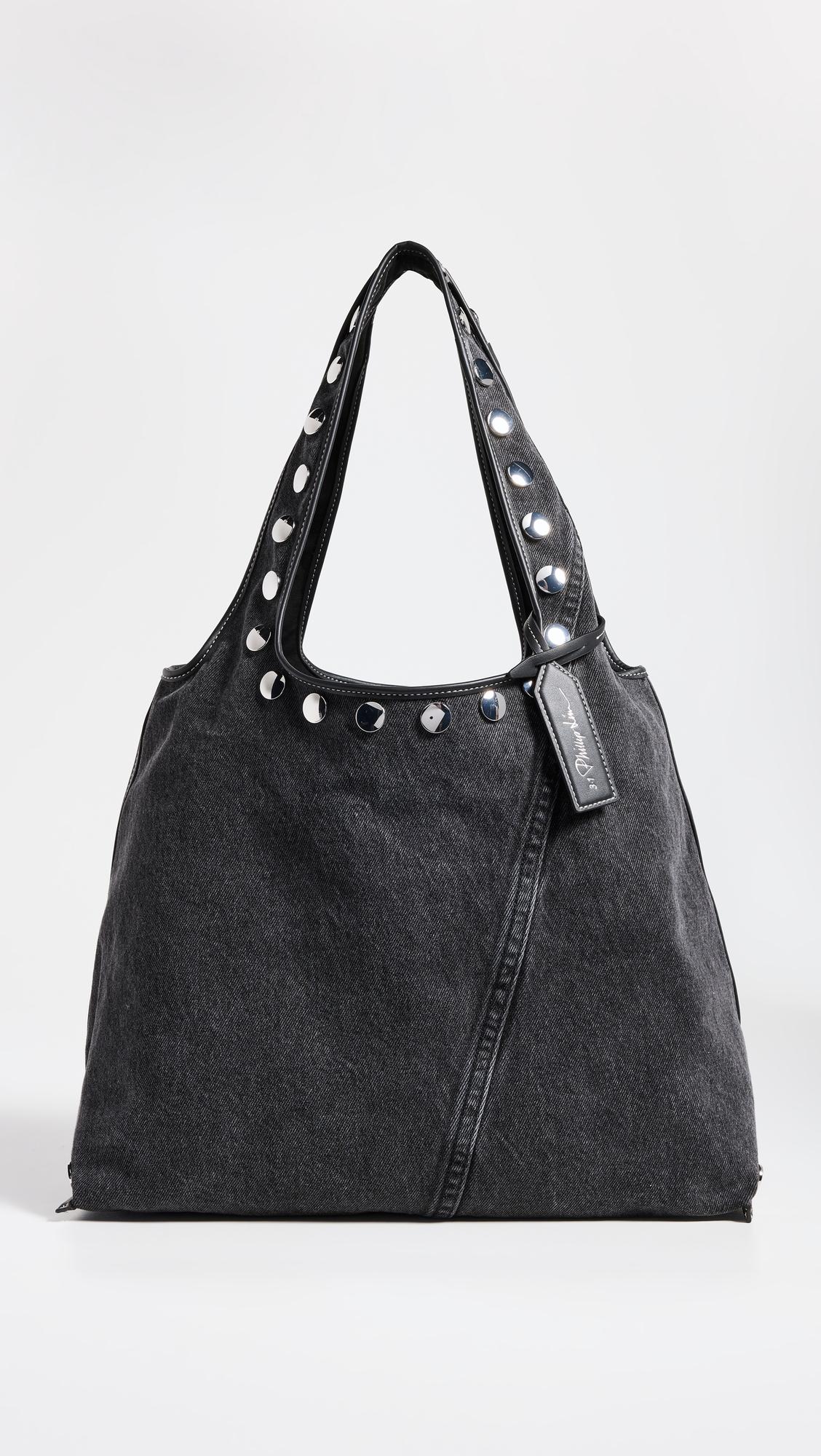 3.1 Phillip Lim Washed Denim Market Tote With Studs in Black