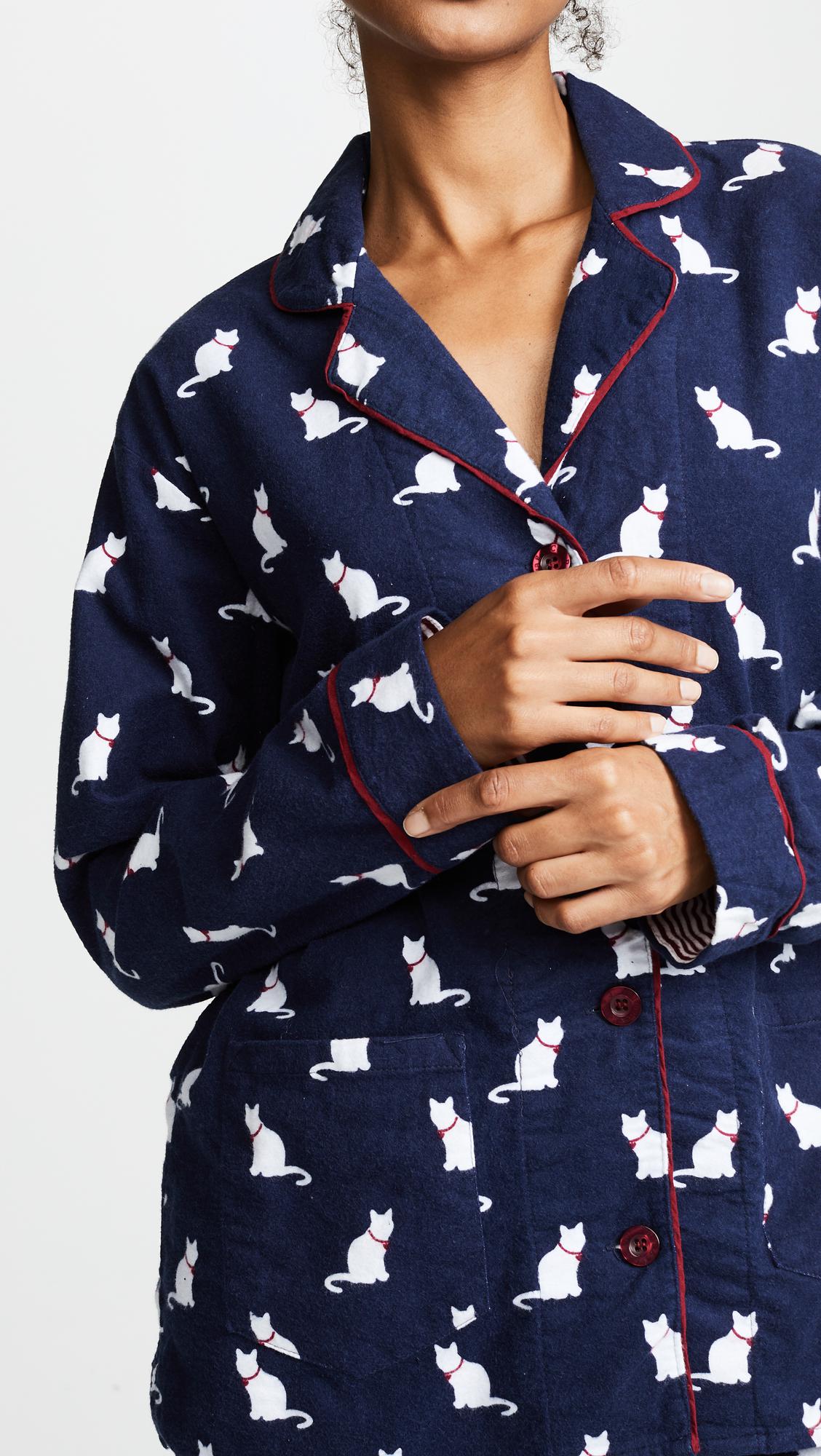 Pj Salvage Cats Pajamas Flannel Pj Set in Navy (Blue) - Lyst