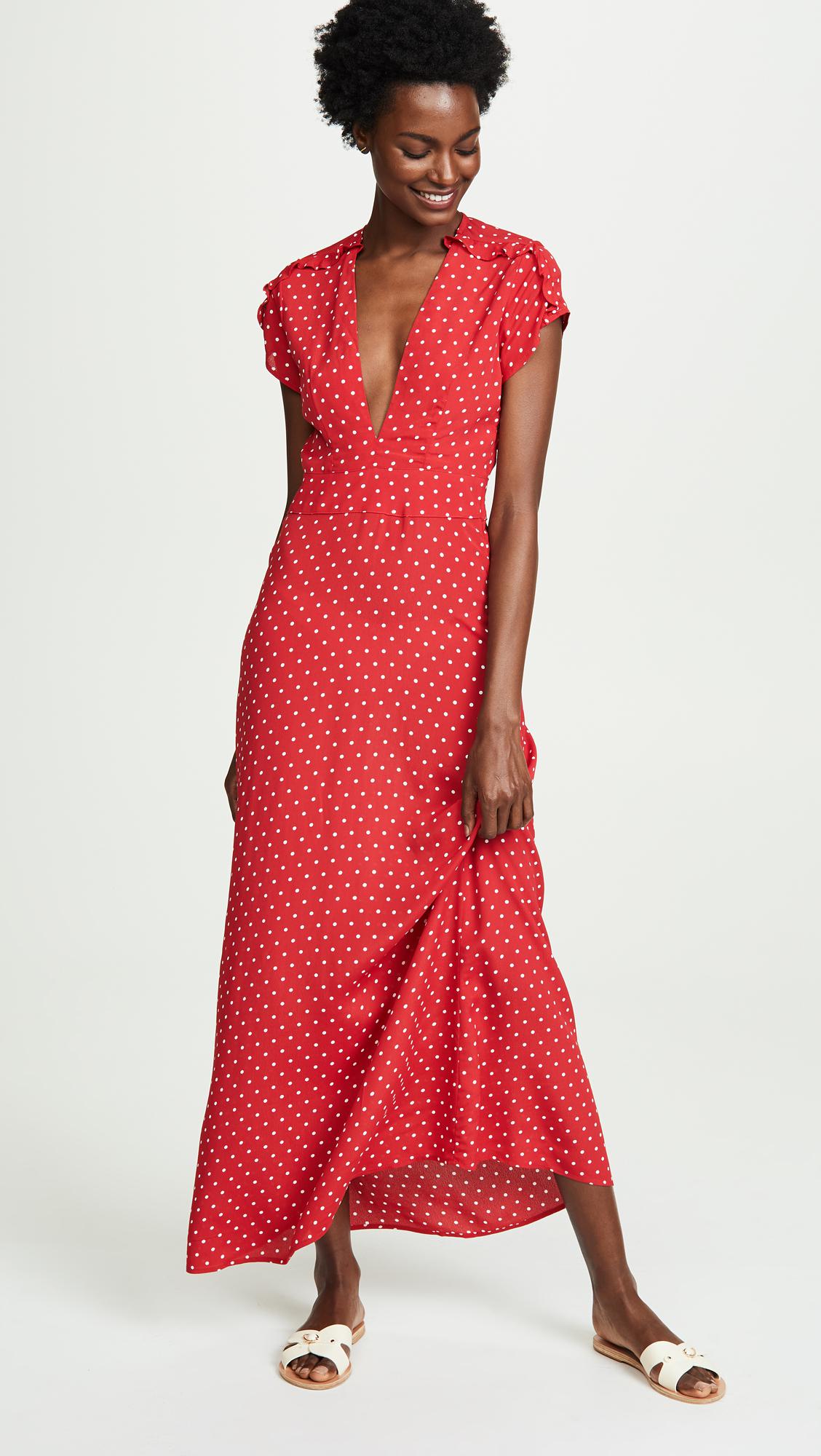 red spotty maxi dress
