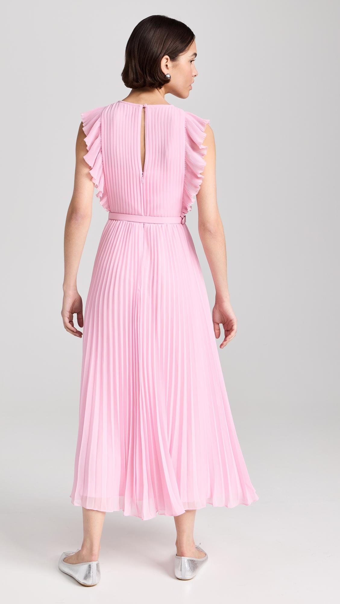 Self-Portrait Chiffon Sleeveless Ruffle Midi Dress in Pink | Lyst