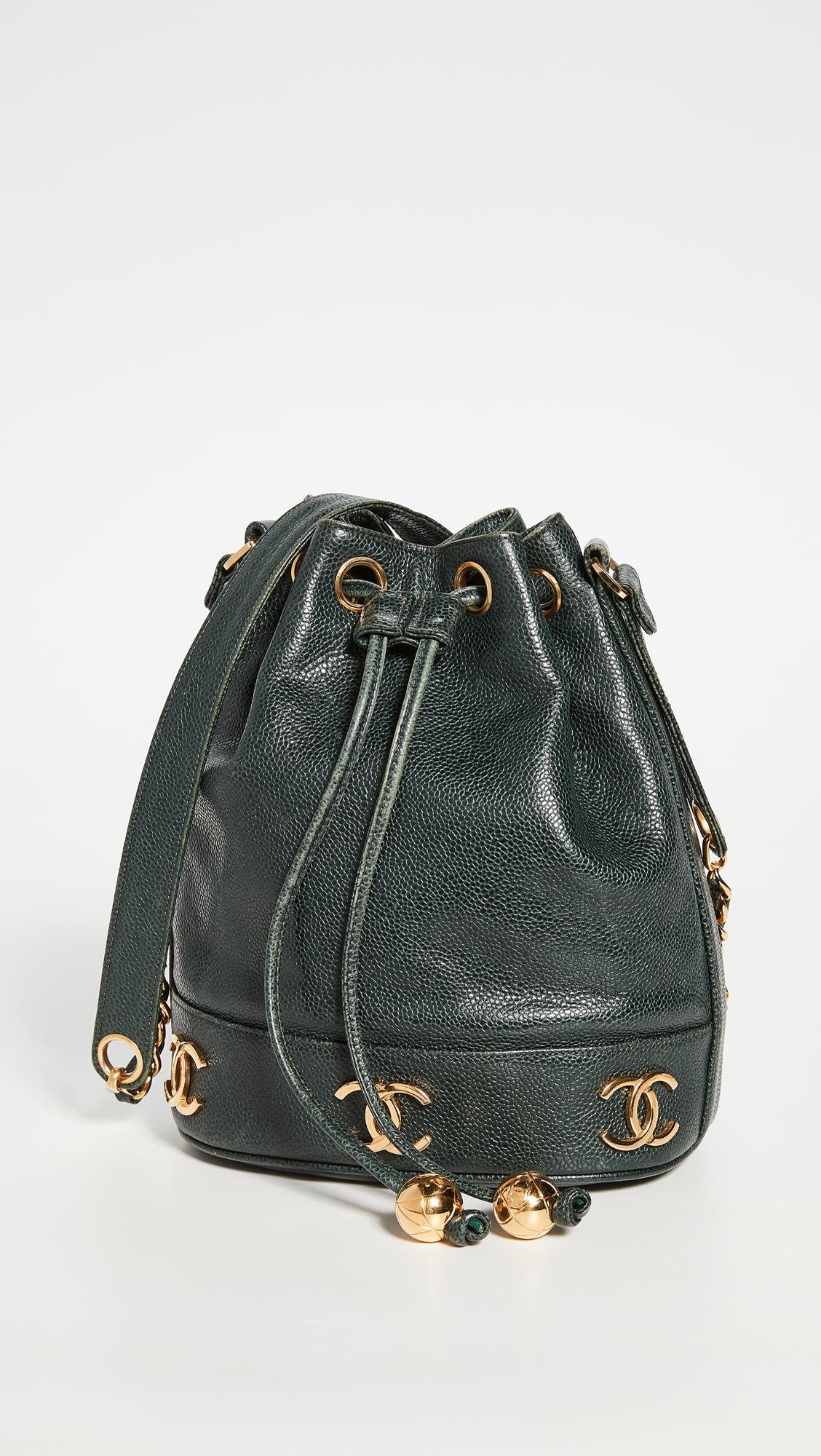 Chanel Vintage Drawstring CC Bucket Bag Caviar Mini Black 704184