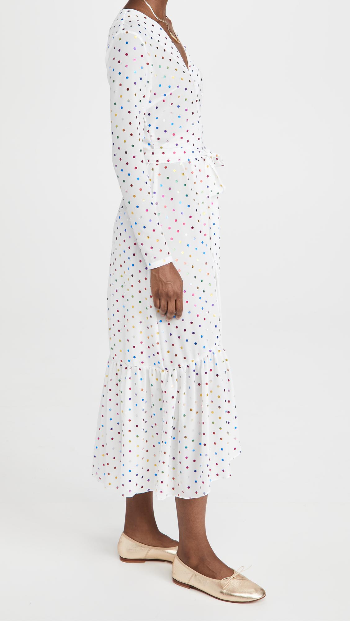 White Rainbow Spot Wrap Dress 