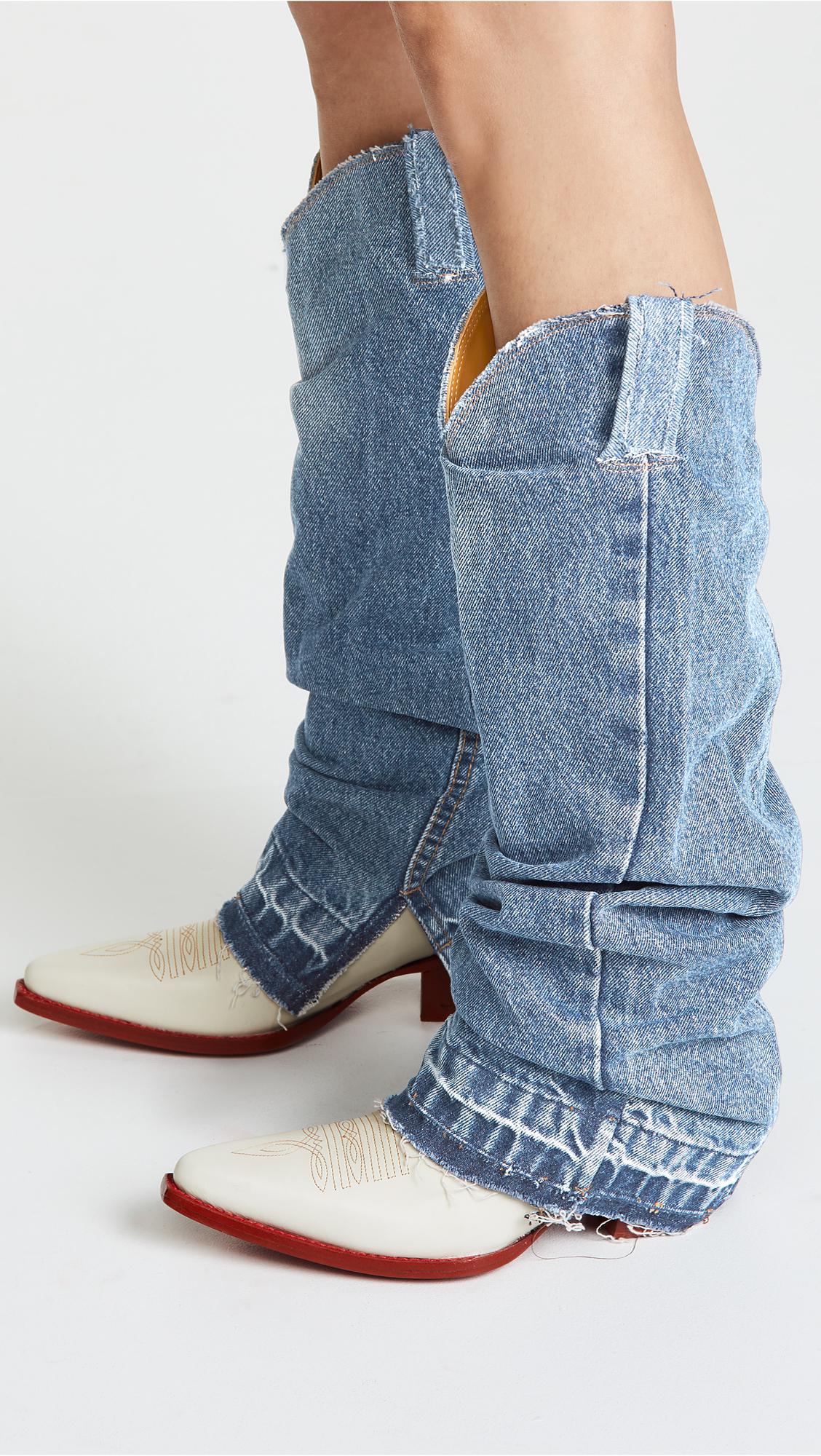 R13 Cowboy Boots With Denim Sleeve in 