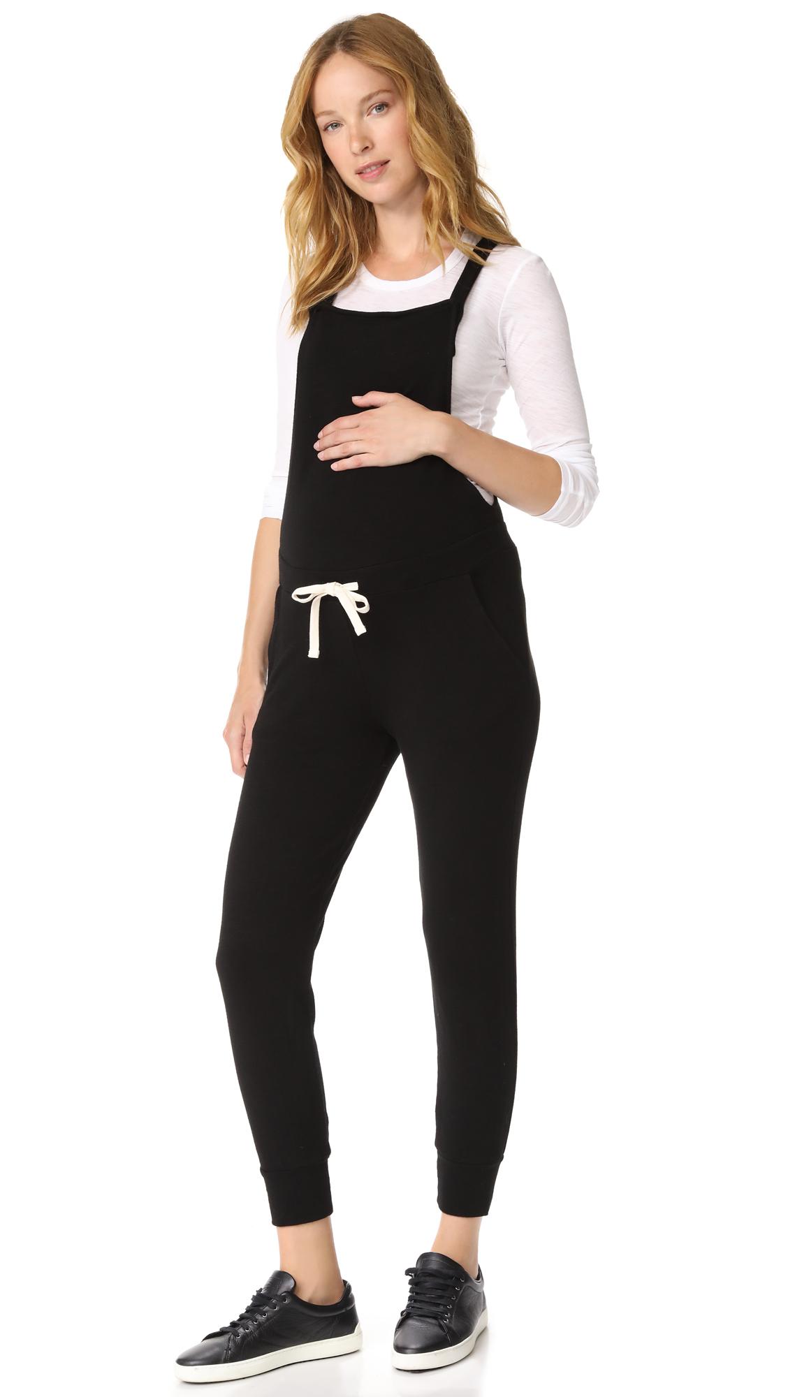 Monrow Cotton Maternity Drawstring Overalls In Black Lyst 6868