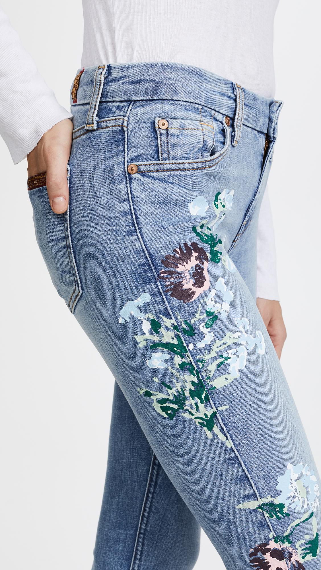 Floral Painted Ankle Skinny Jeans 