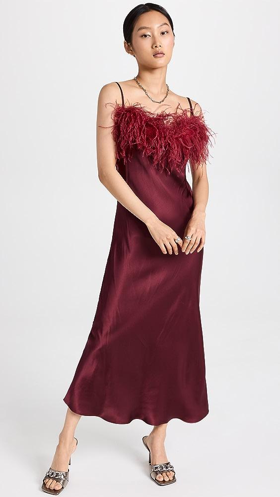 Sleeper Boheme Slip Dress With Feathers in Red
