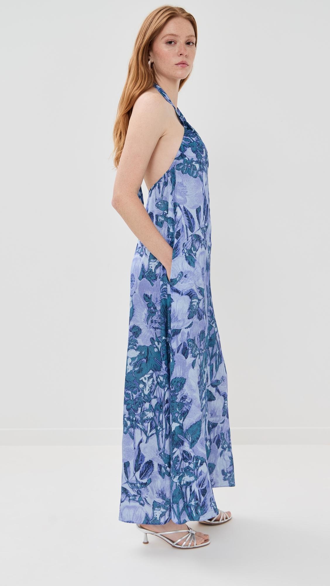 Jonathan Simkhai Ayra Halter Neck Ruched Maxi Dress in Blue | Lyst