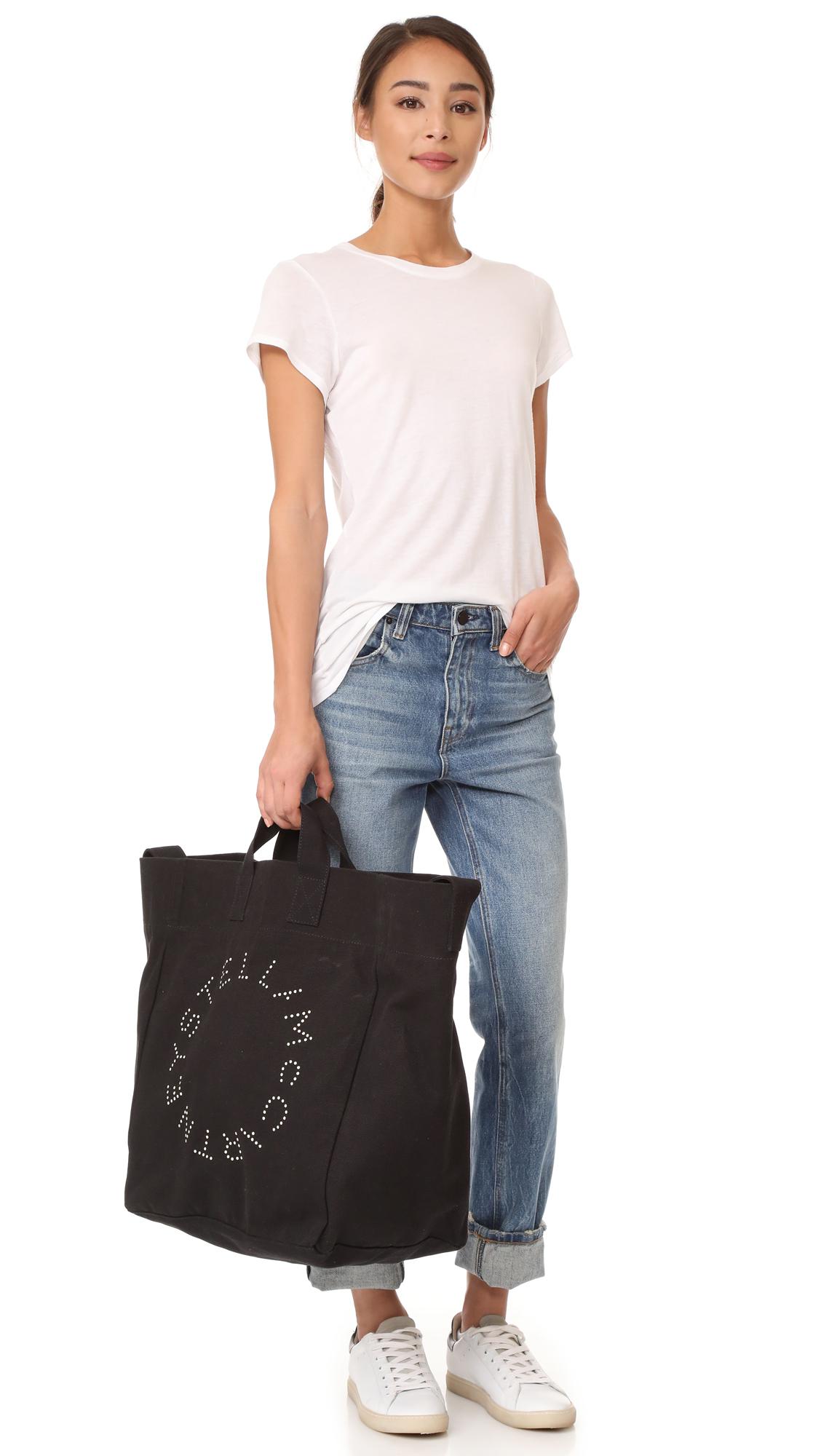Stella McCartney Canvas Circle Logo Beach Bag in Black - Lyst