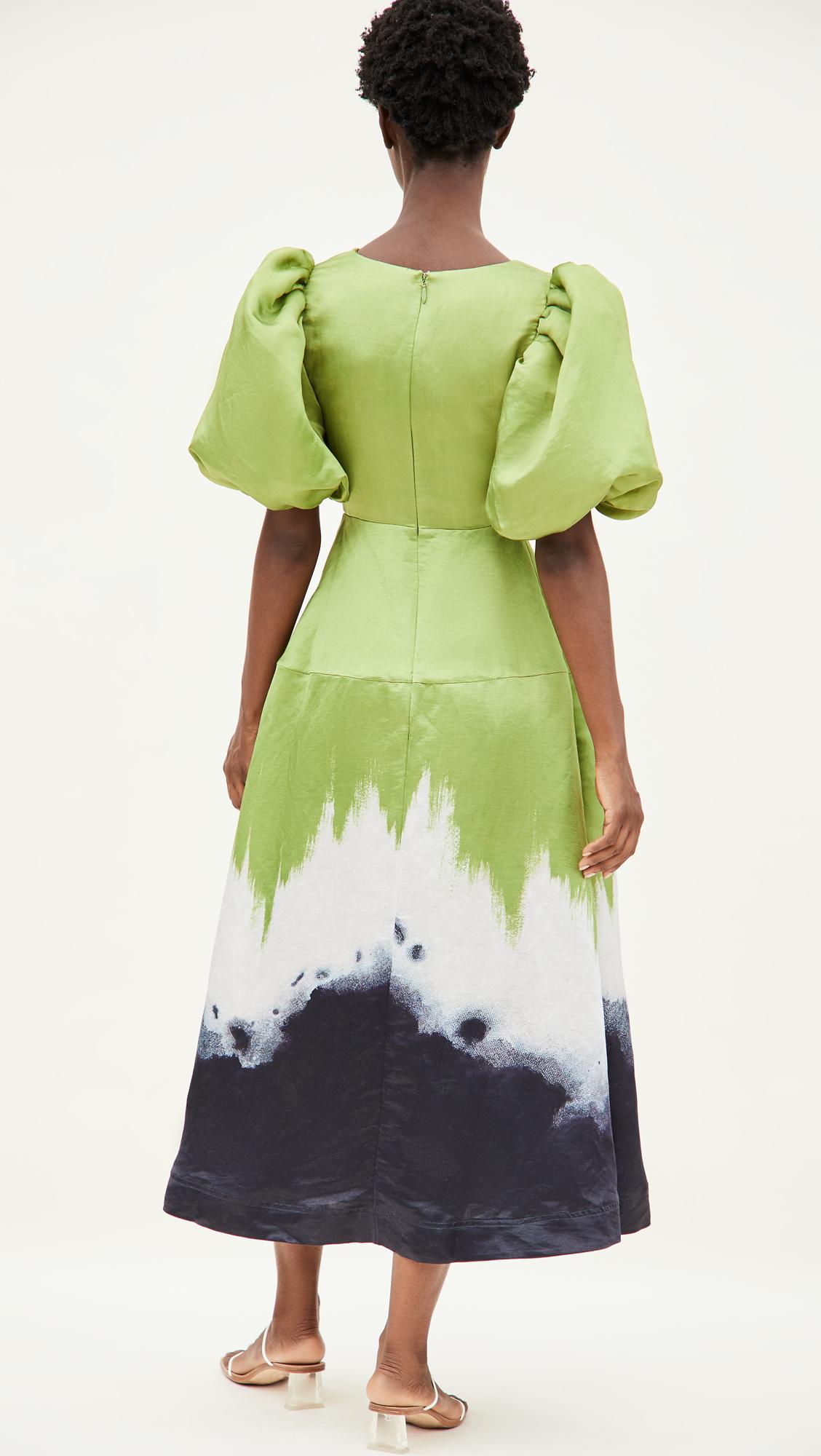 Aje. Linen Arcadian Knot Dress in Green 
