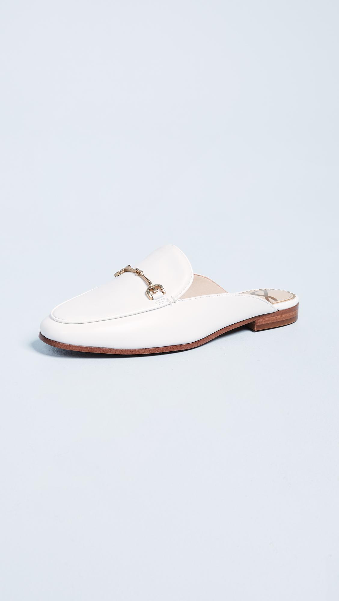 Sam Edelman Leather Linnie Flat Mules in Bright White Leather (White