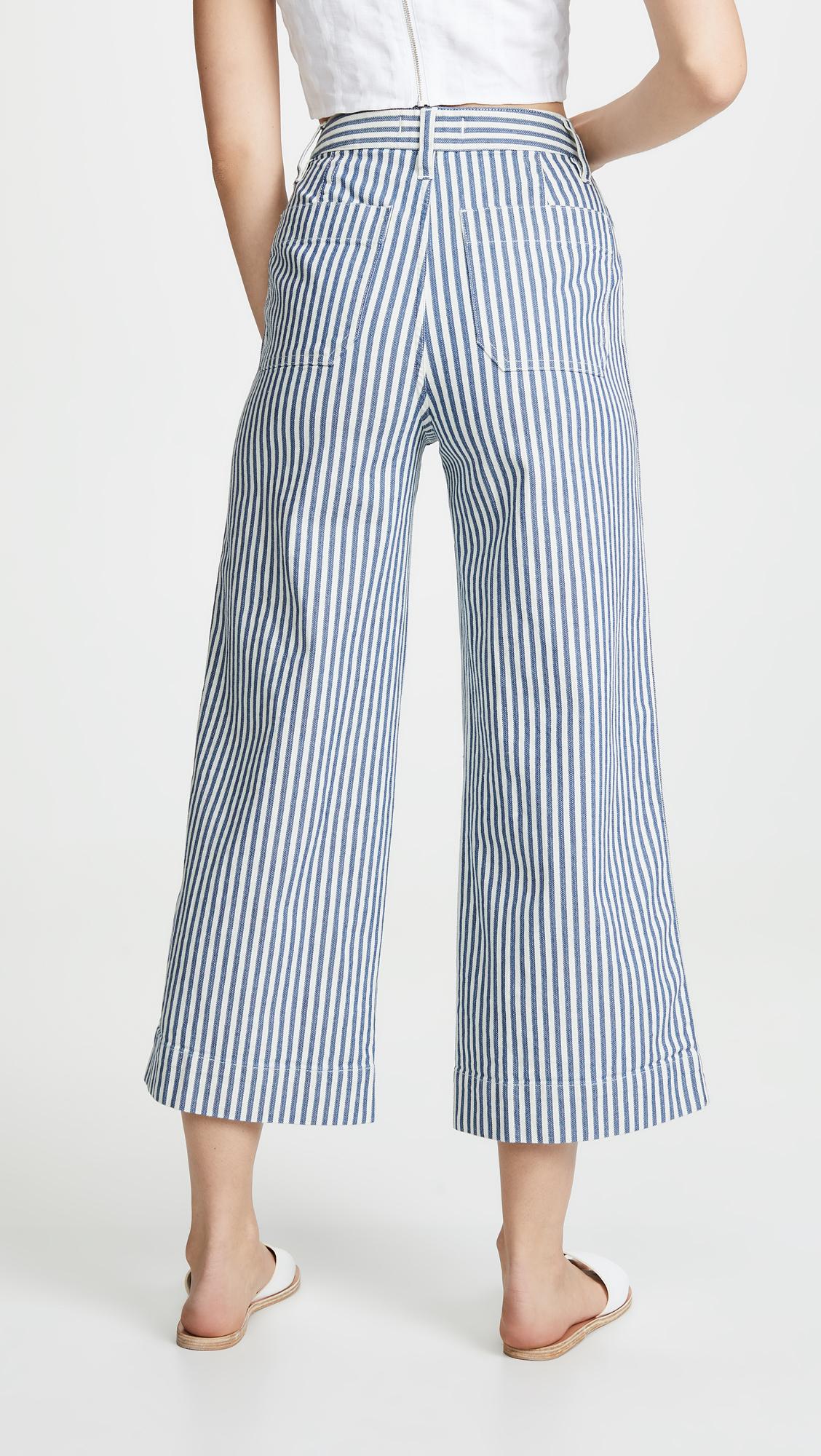 Madewell Denim Emmett Wide Leg Crop Pants In Herringbone Railroad Stripe In Blue Lyst 0698