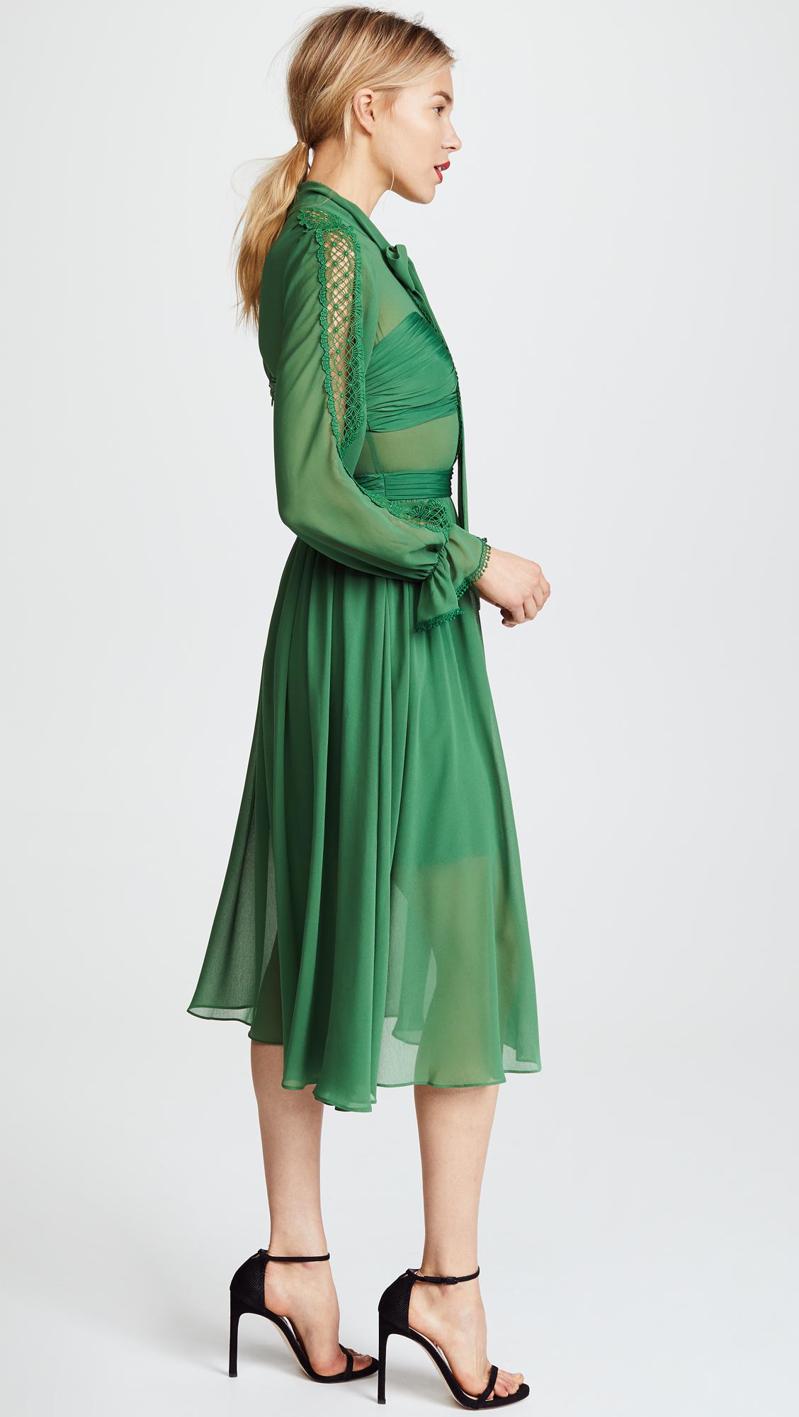 self portrait green chiffon dress