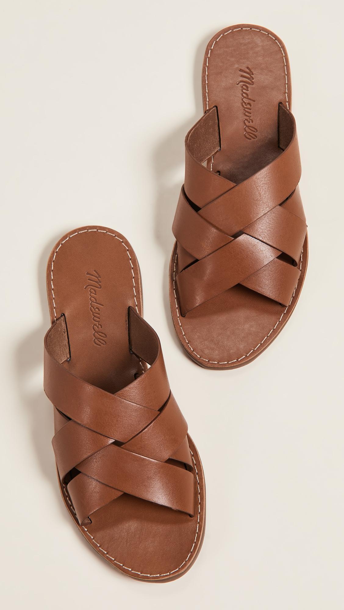 brown woven slide sandals