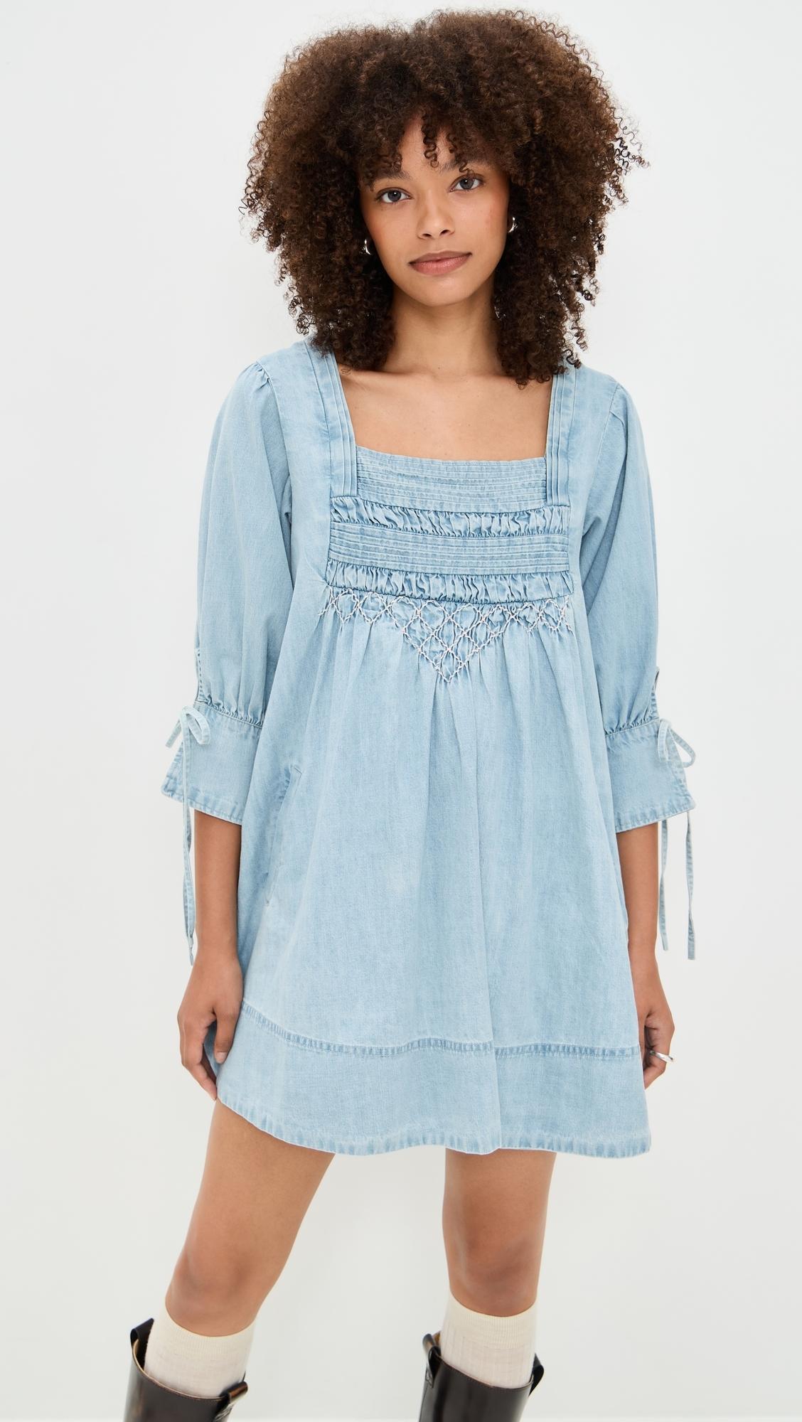 denim dress cowgirl Bluebird Bow Denim Dress – EDGY COWGIRL CO main image 1