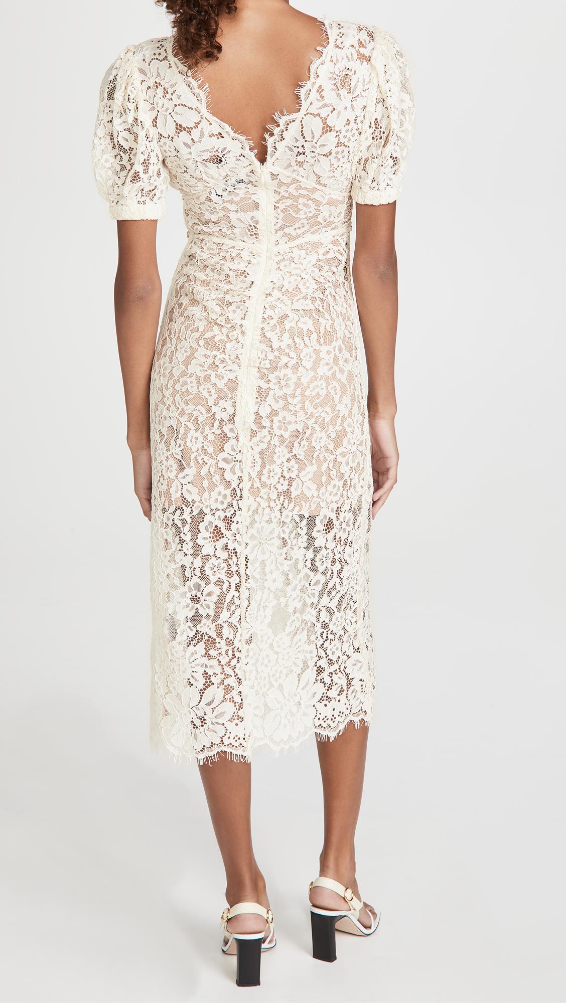Fine Corded Lace Midi Dress in Ivory ...