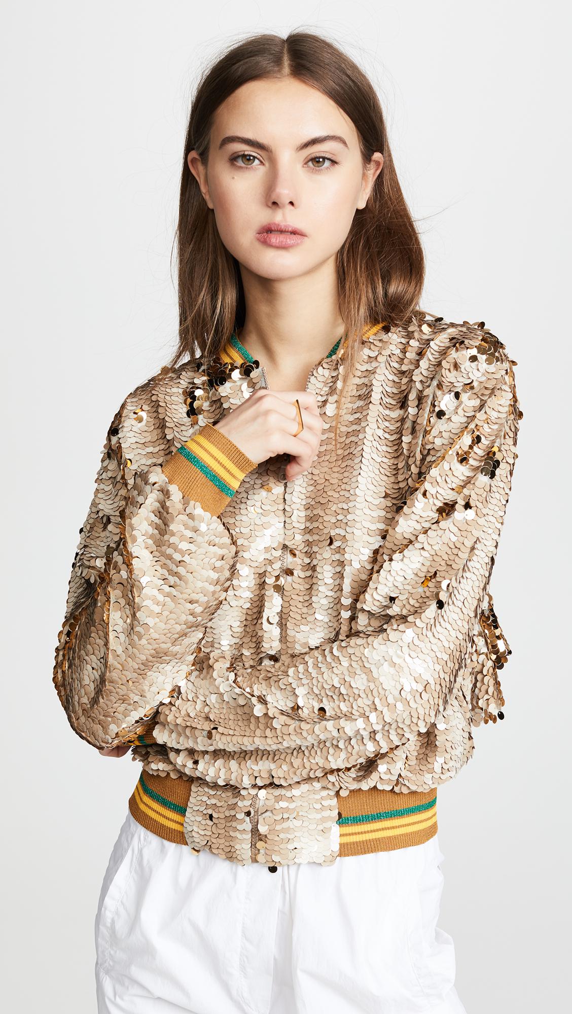 Download ANOUKI Synthetic Sparkly Bomber Jacket With Cutout Back - Lyst