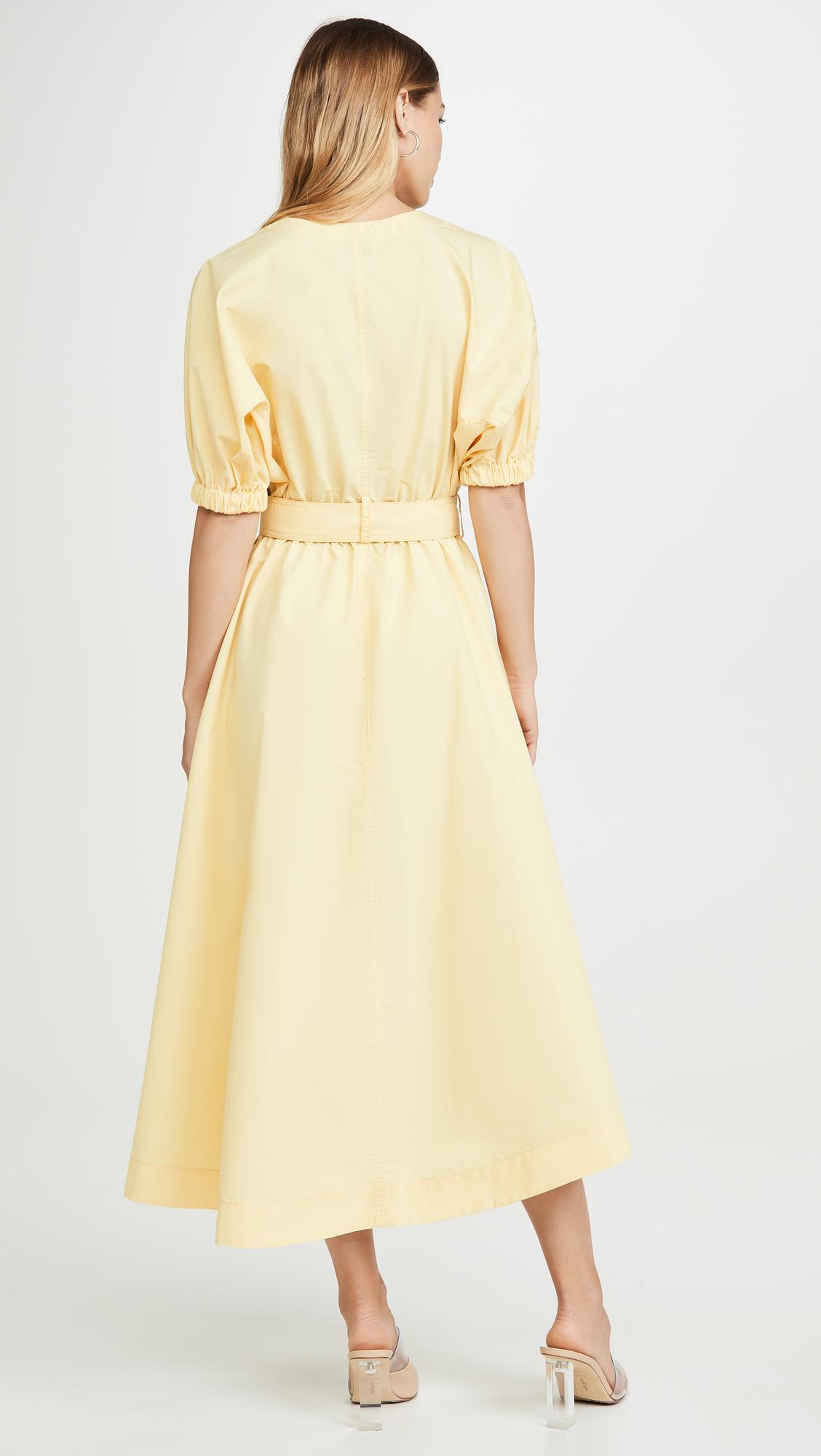 3.1 Phillip Lim Cotton Puff Sleeve Belted Dress in Yellow Lyst