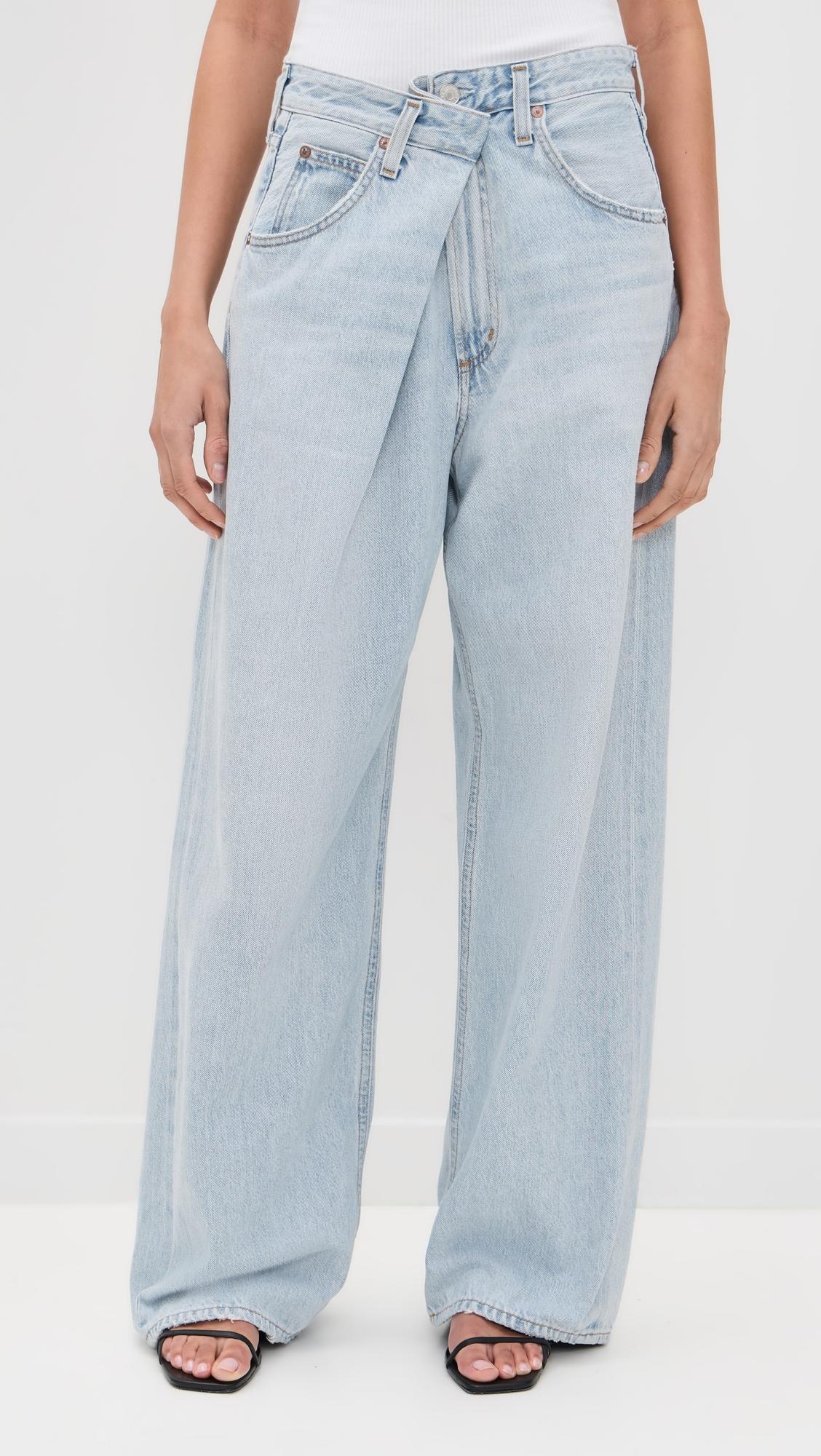 デニム・ジーパン Agolde Blue Jeans With Front-Fold Design 90's Pinch Waist Crop in Ripple – AGOLDE