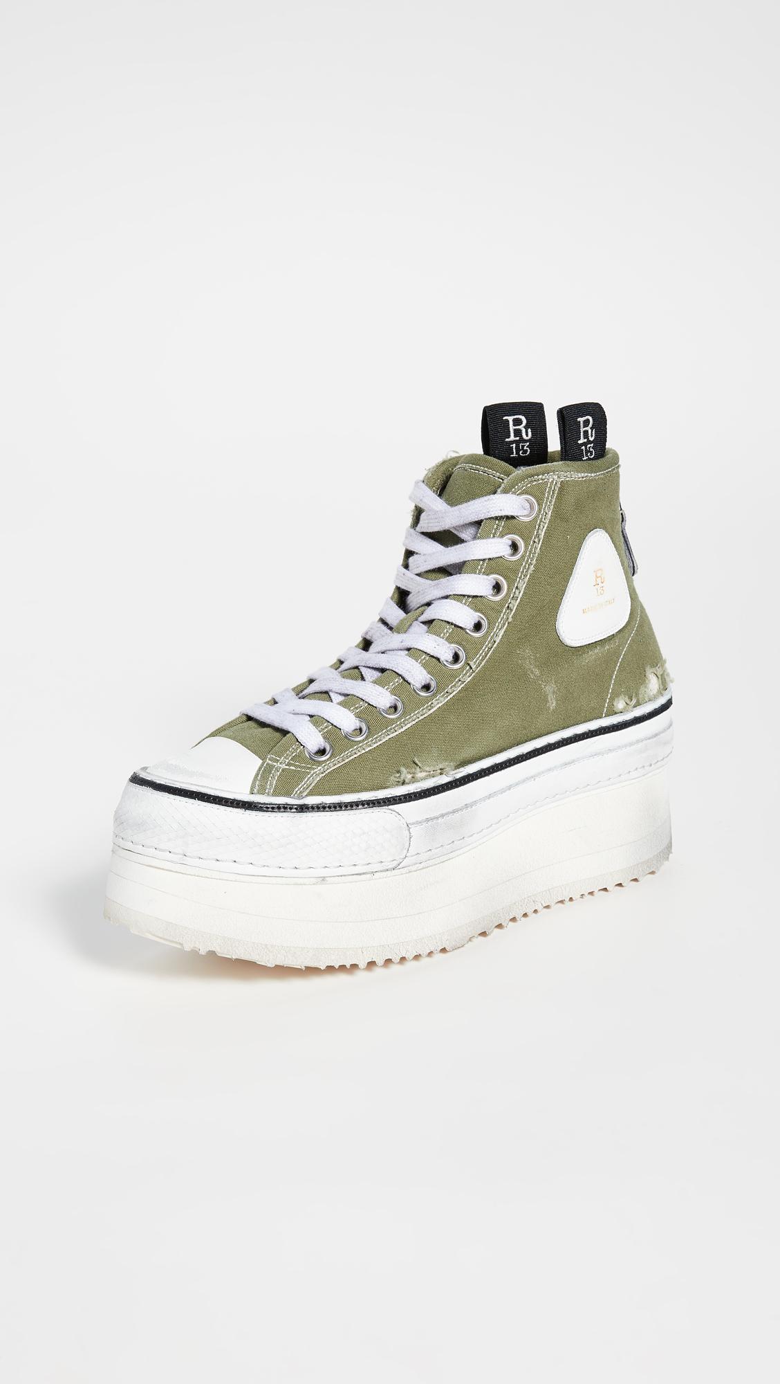 Download R13 Canvas Platform High Top Sneakers in Olive (Green ...