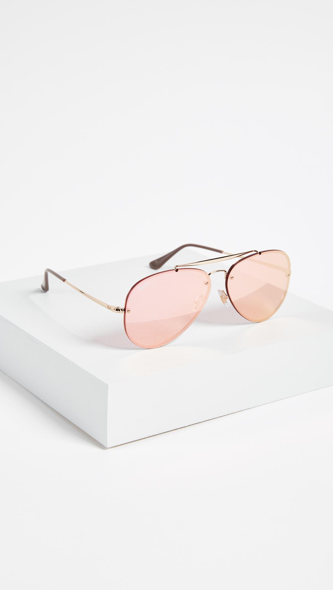 Ray-Ban Blaze Flat Lens Pilot Aviator Sunglasses in Pink | Lyst