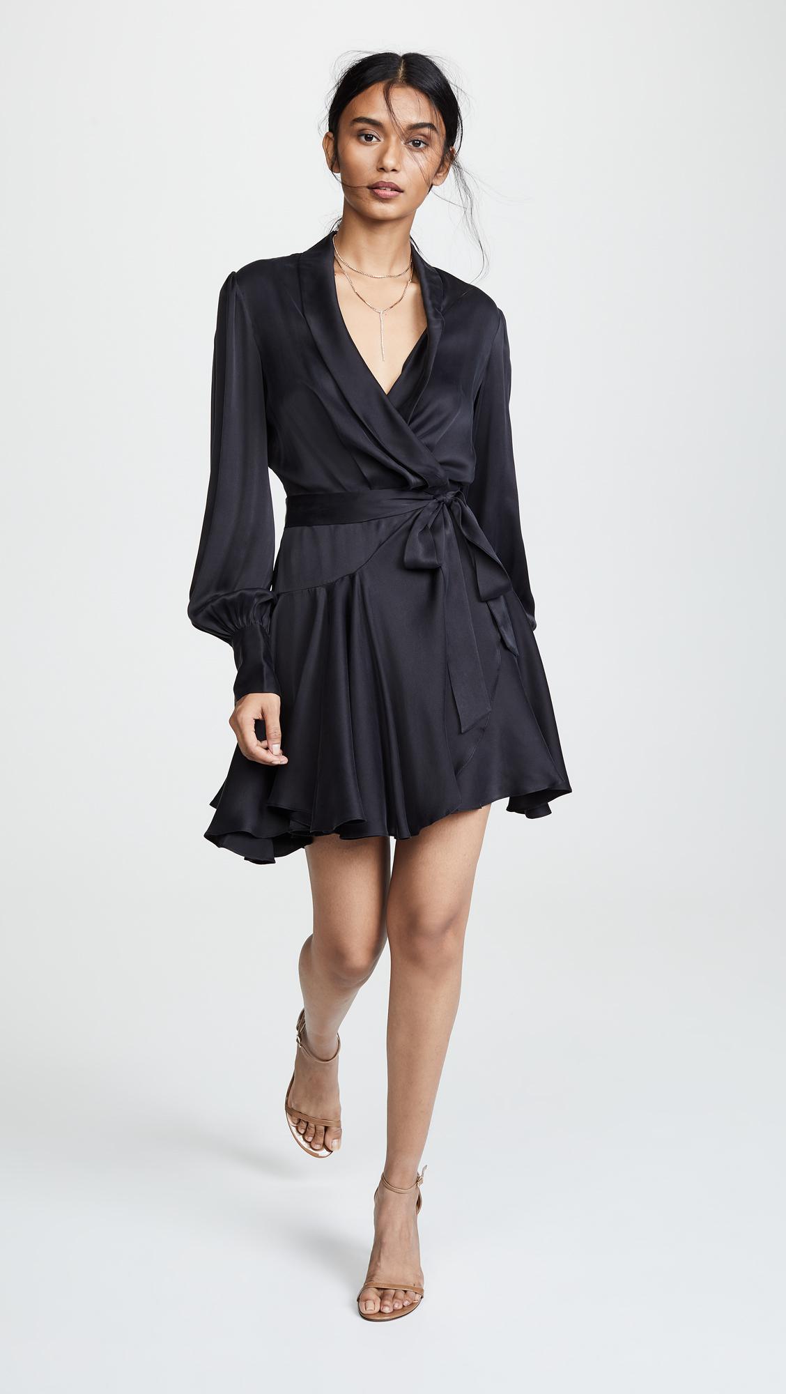 Zimmermann Silk Wrap Mini Dress in Black | Lyst