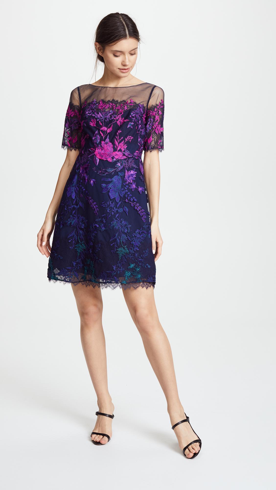 Marchesa Ombre Cocktail Dress With Floral Embroidery in Blue Lyst