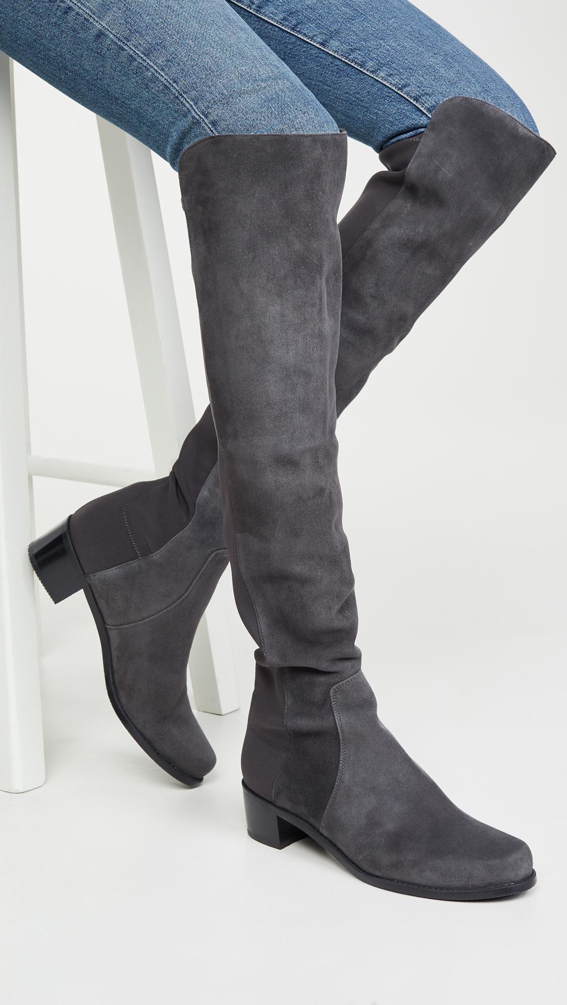 Stuart Weitzman Reserve Stretch Suede Boots in Slate (Gray) - Lyst