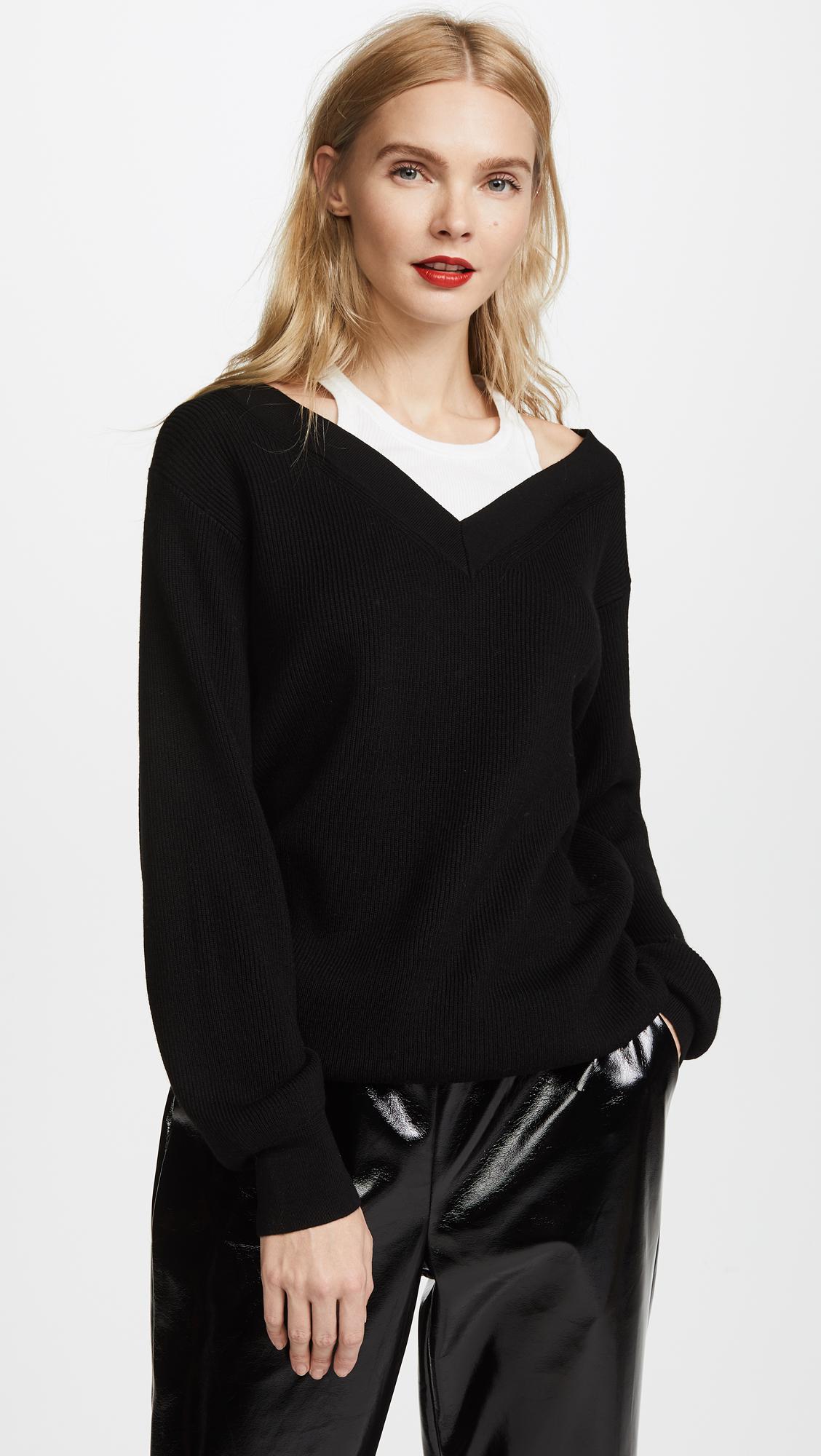 T By Alexander Wang Off The Shoulder Sweater With Inner Tank in Black | Lyst