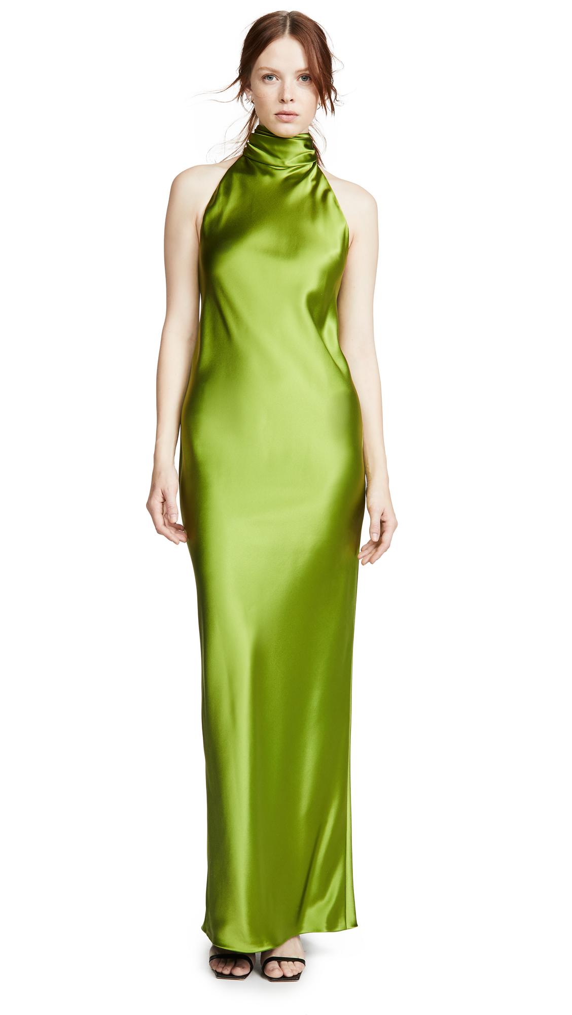 Brandon Maxwell Charmeuse Cowl Neck Gown in Green | Lyst
