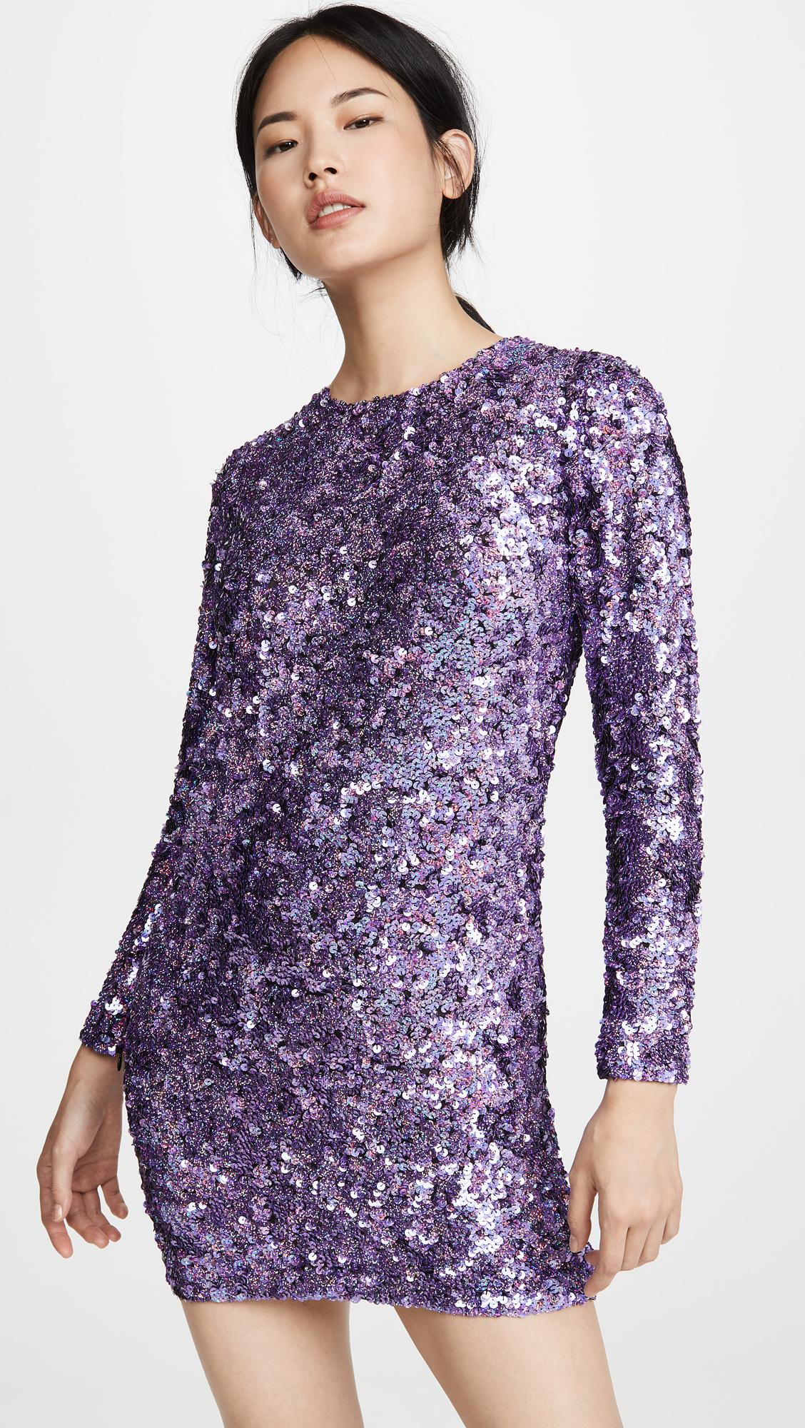 purple long sleeve sequin dress