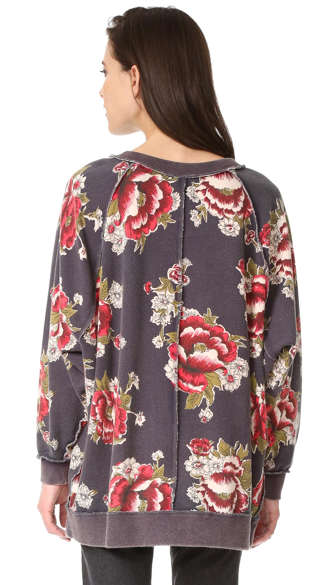 free people go on get floral sweatshirt
