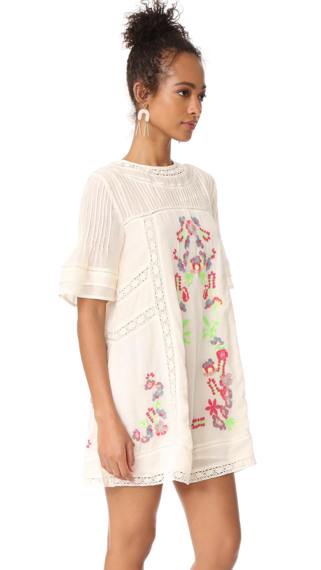 Free People Perfectly Victorian Embroidered Mini Dress in White | Lyst